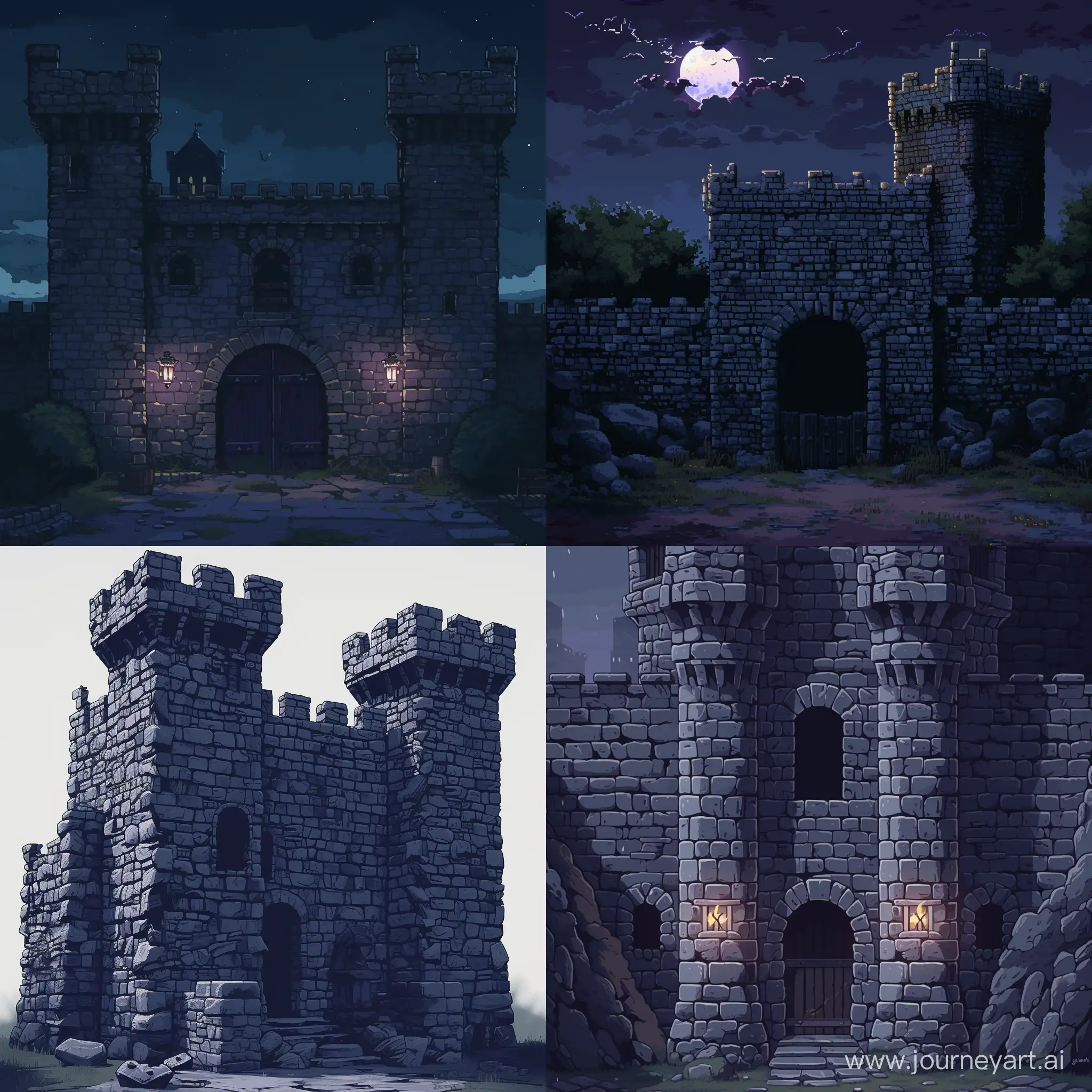 In inkarnate like stamp asset style, a dark stoned castle.