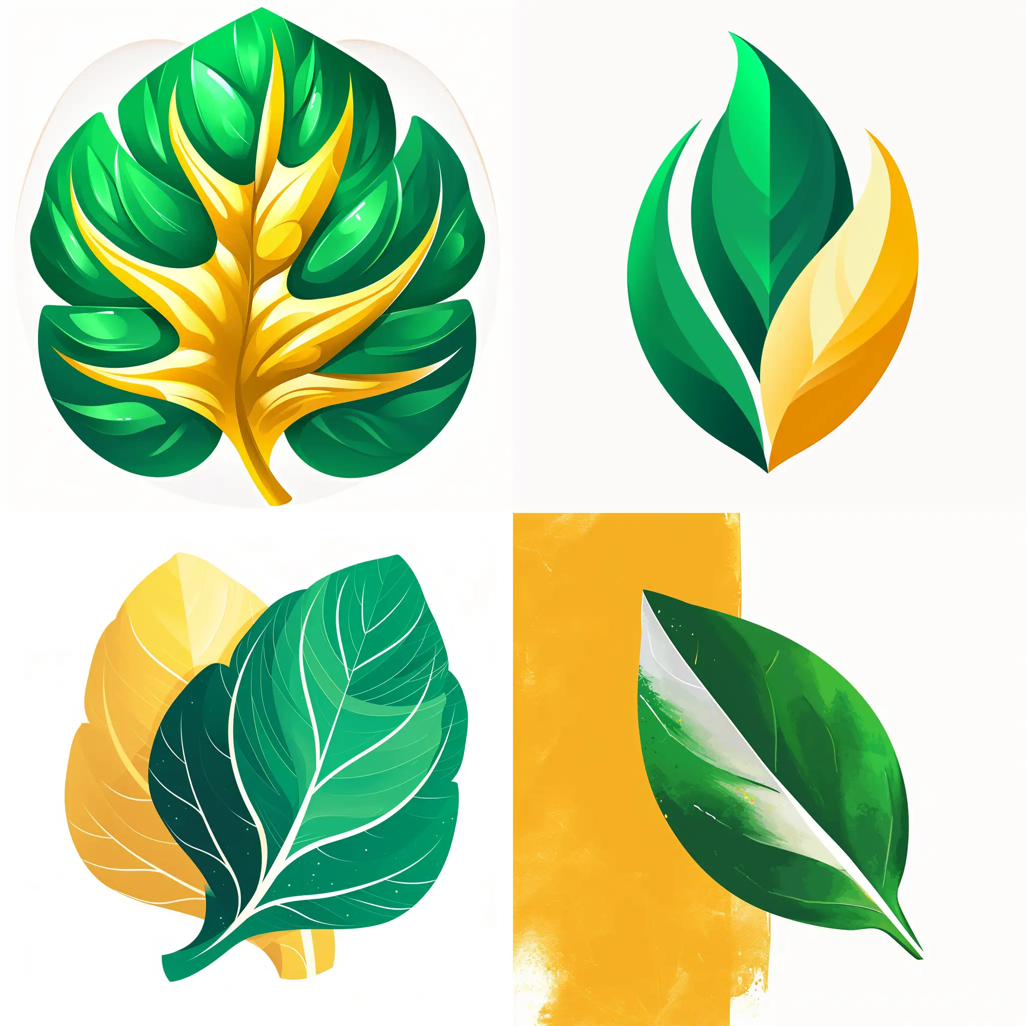Create an icon using bright emerald green, golden yellow and pearl white as color palette for a microgreens brand using a vibrant and stylized bright emerald green leaf as visual reference.