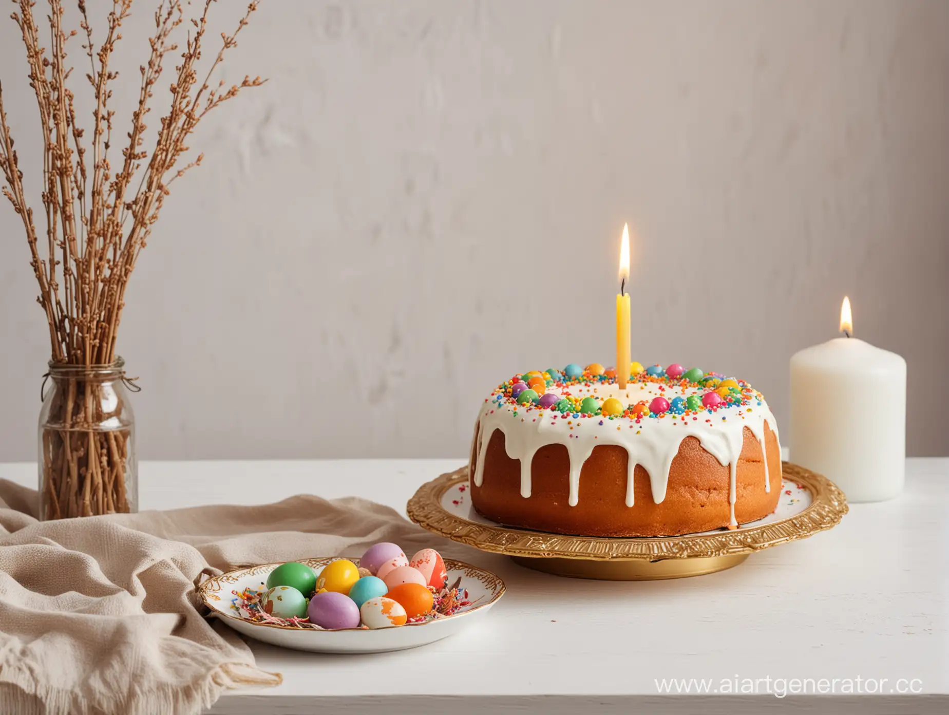 Traditional-Orthodox-Easter-Cake-with-Colorful-Eggs-and-Church-Candle