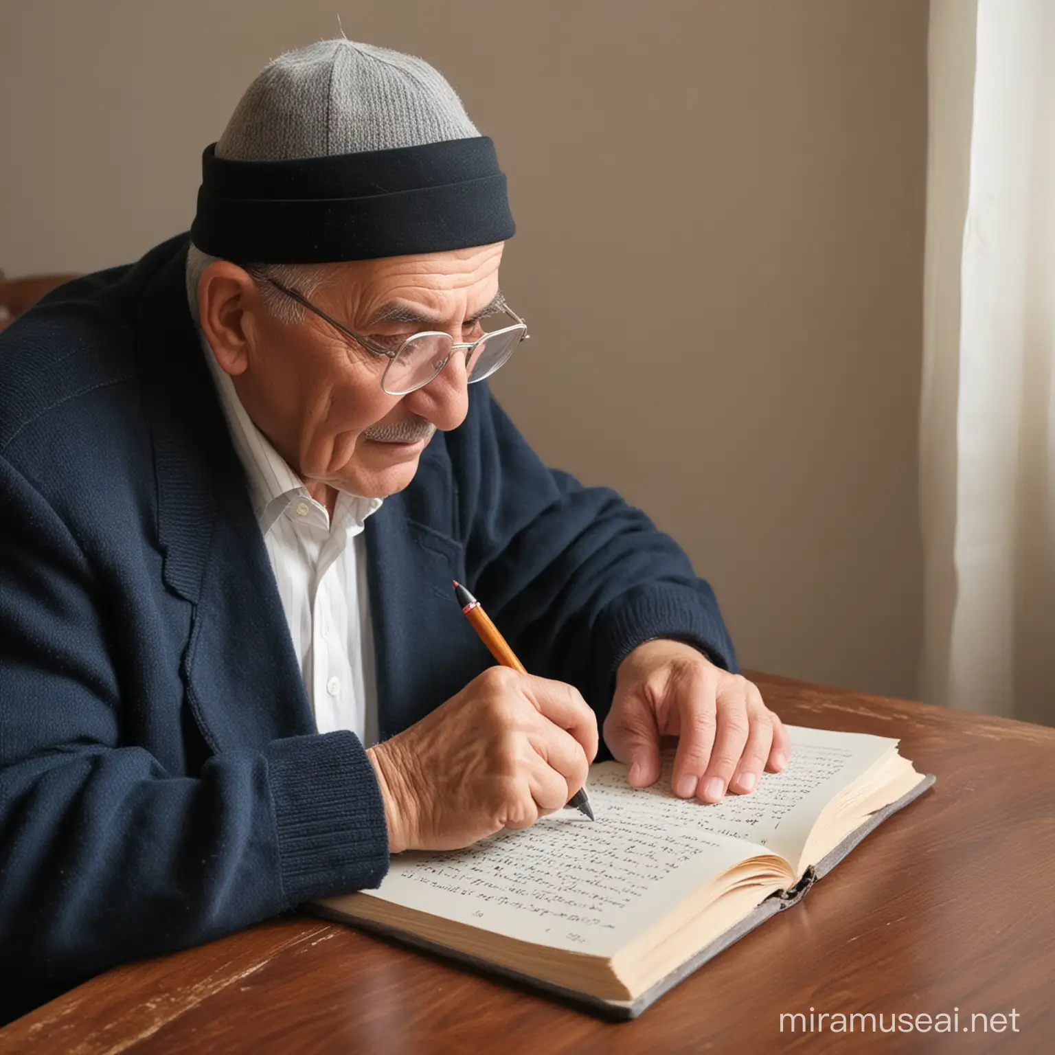 Elderly Turkish Citizen Engaging in Literacy Education