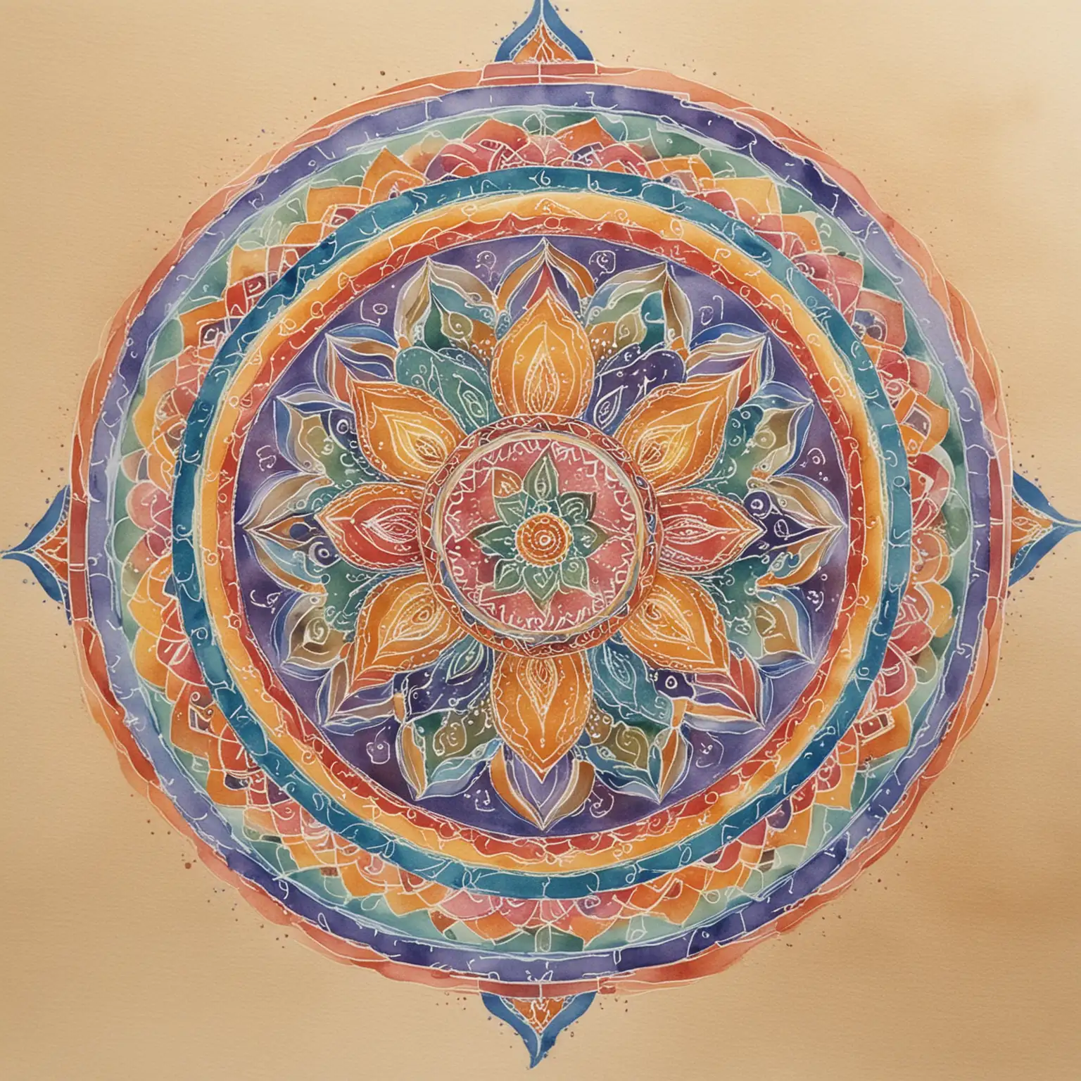 Colorful Sand Mandala in Watercolor Style