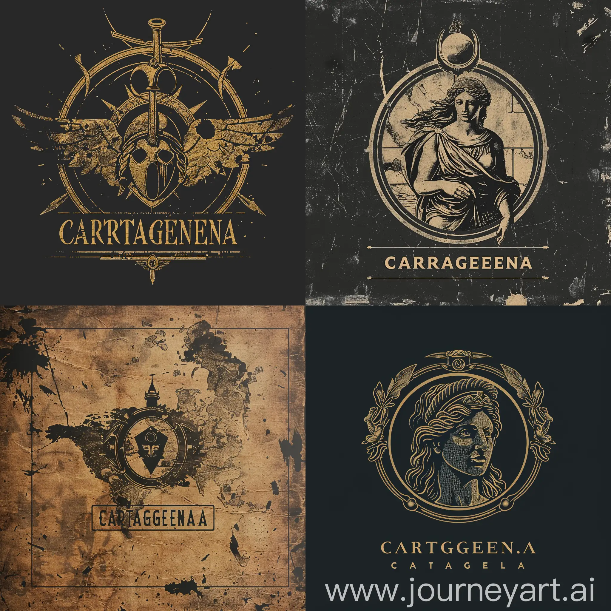 a vintage logo design for a streetwear brand called "CARTAGENA" about the ancient city of carthage