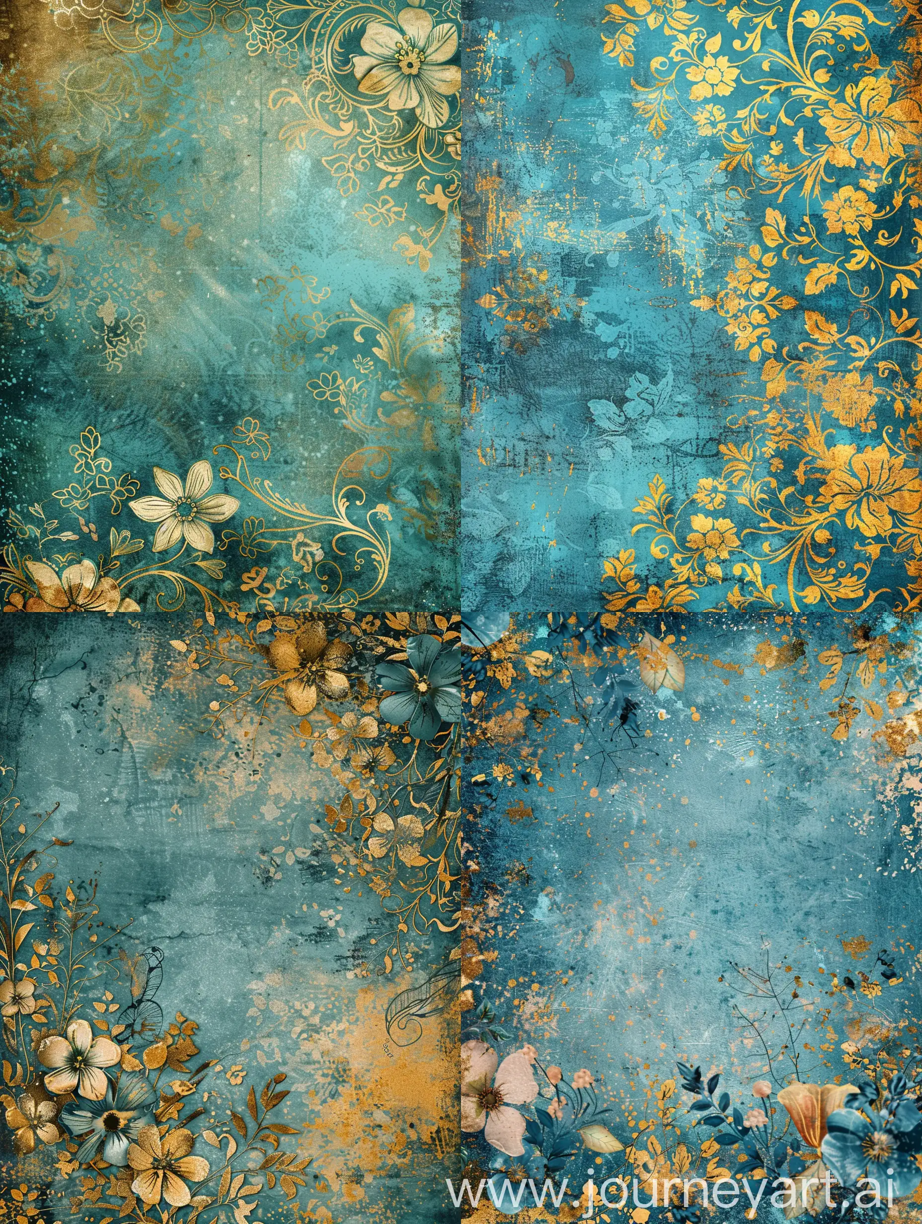 Vintage-Floral-Fantasy-Journal-Digital-Paper-in-Blue-and-Gold
