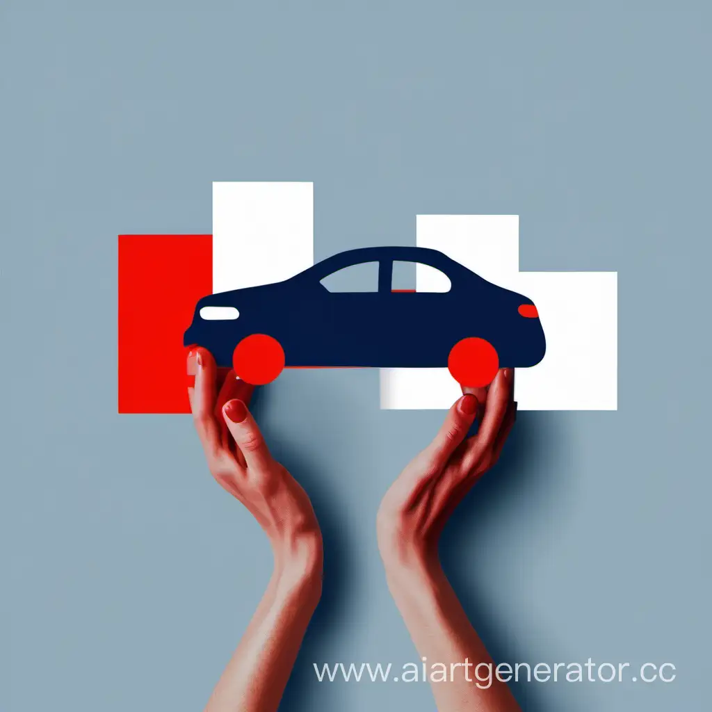 Minimalistic-Hands-Holding-Home-and-Car-in-Dark-Blue-Red-and-White