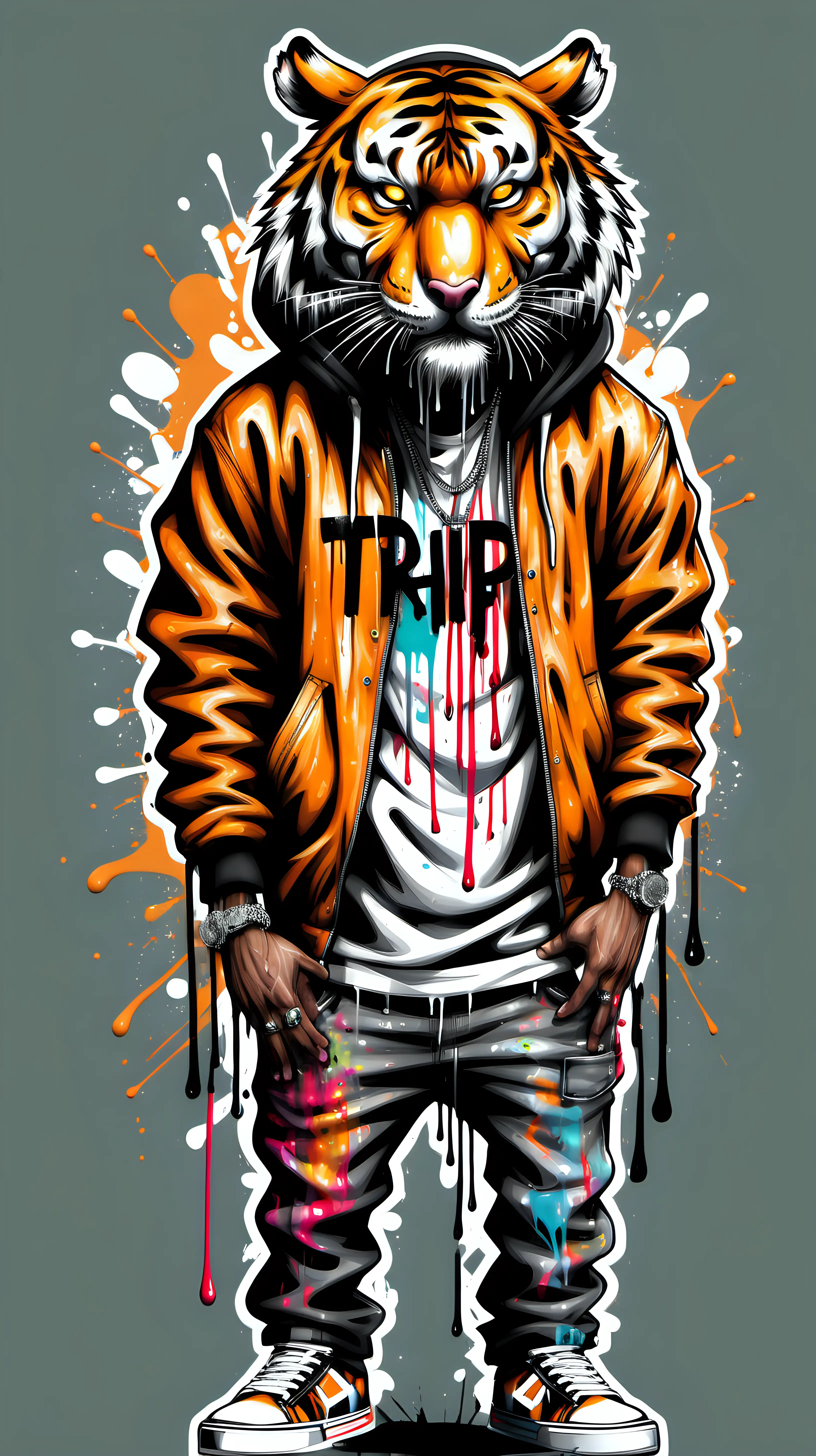tiger wearing drip graffiti style true hip hop No background