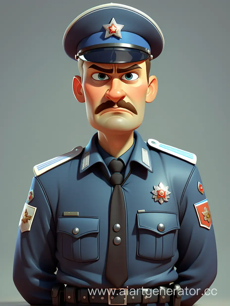 русский полицейский,добрый, стиль мультипликации.
