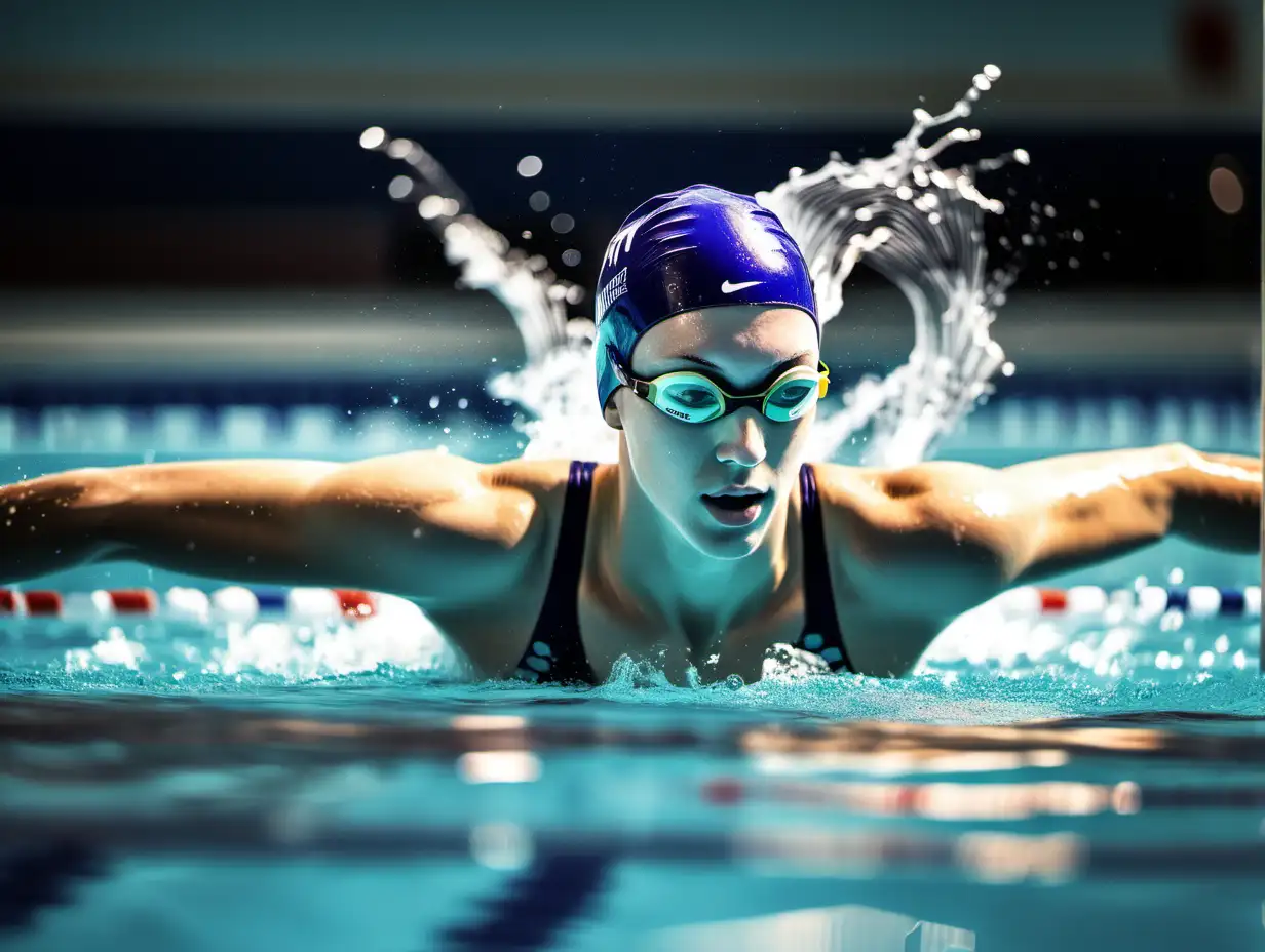 Elite swimmer in public pool