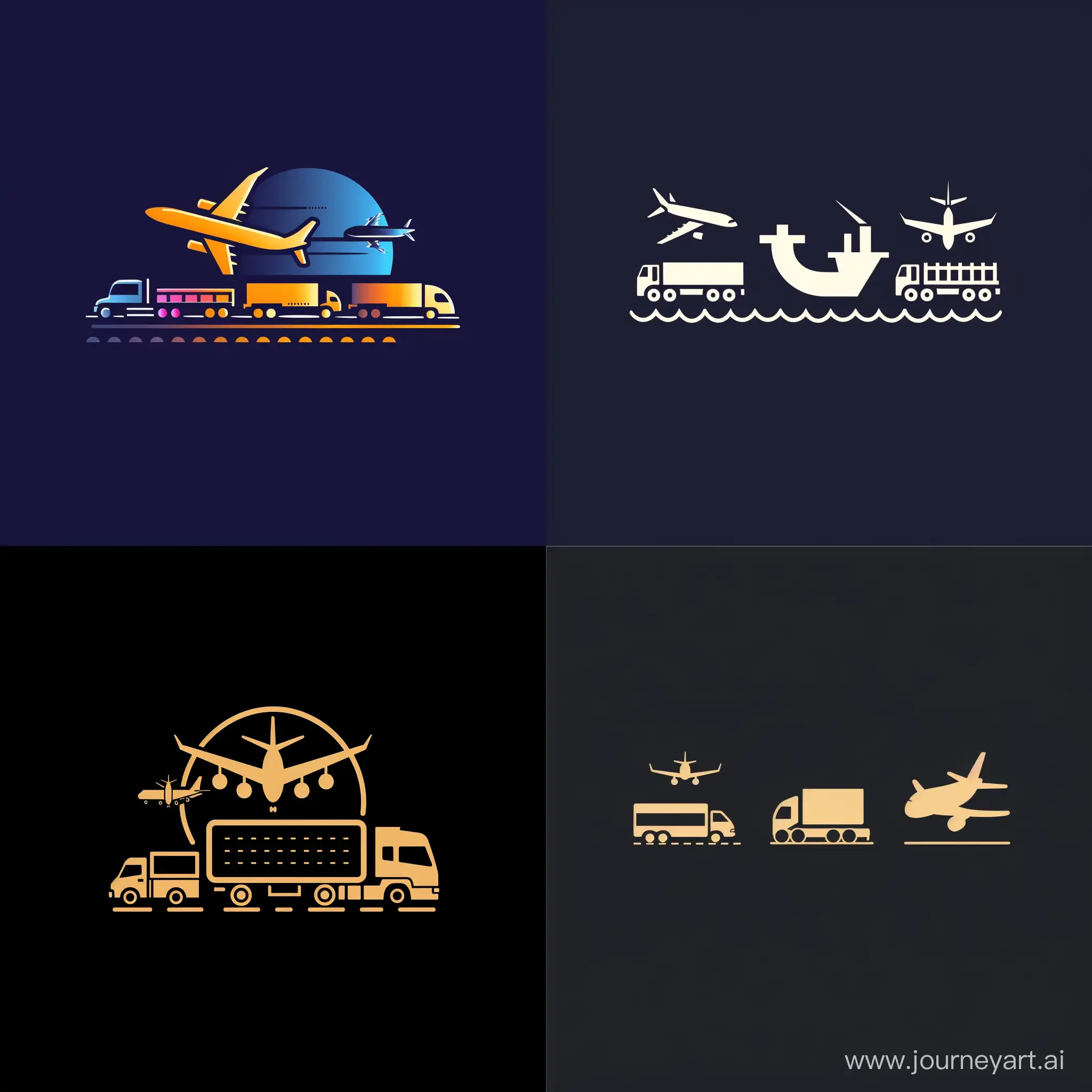 create minimalistic but modern logo for logistics company and include ship,truck,plane and train