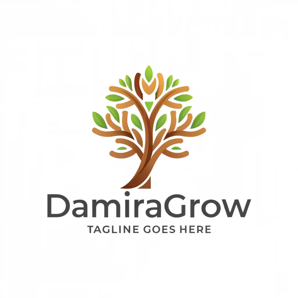 a logo design,with the text "DaMiraGrow", main symbol:tree,complex,clear background