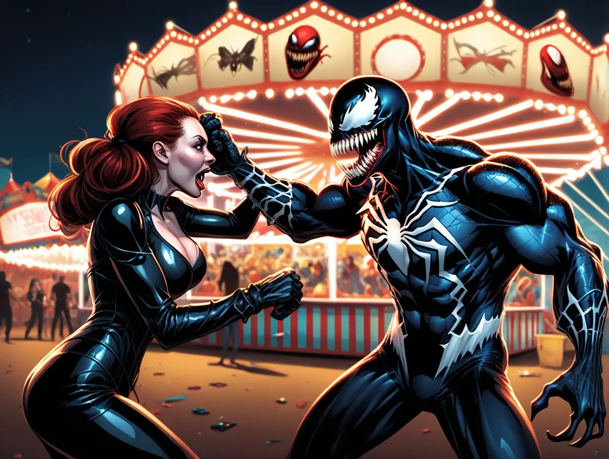 Epic Night Battle Venom vs Black Widow at Carnival