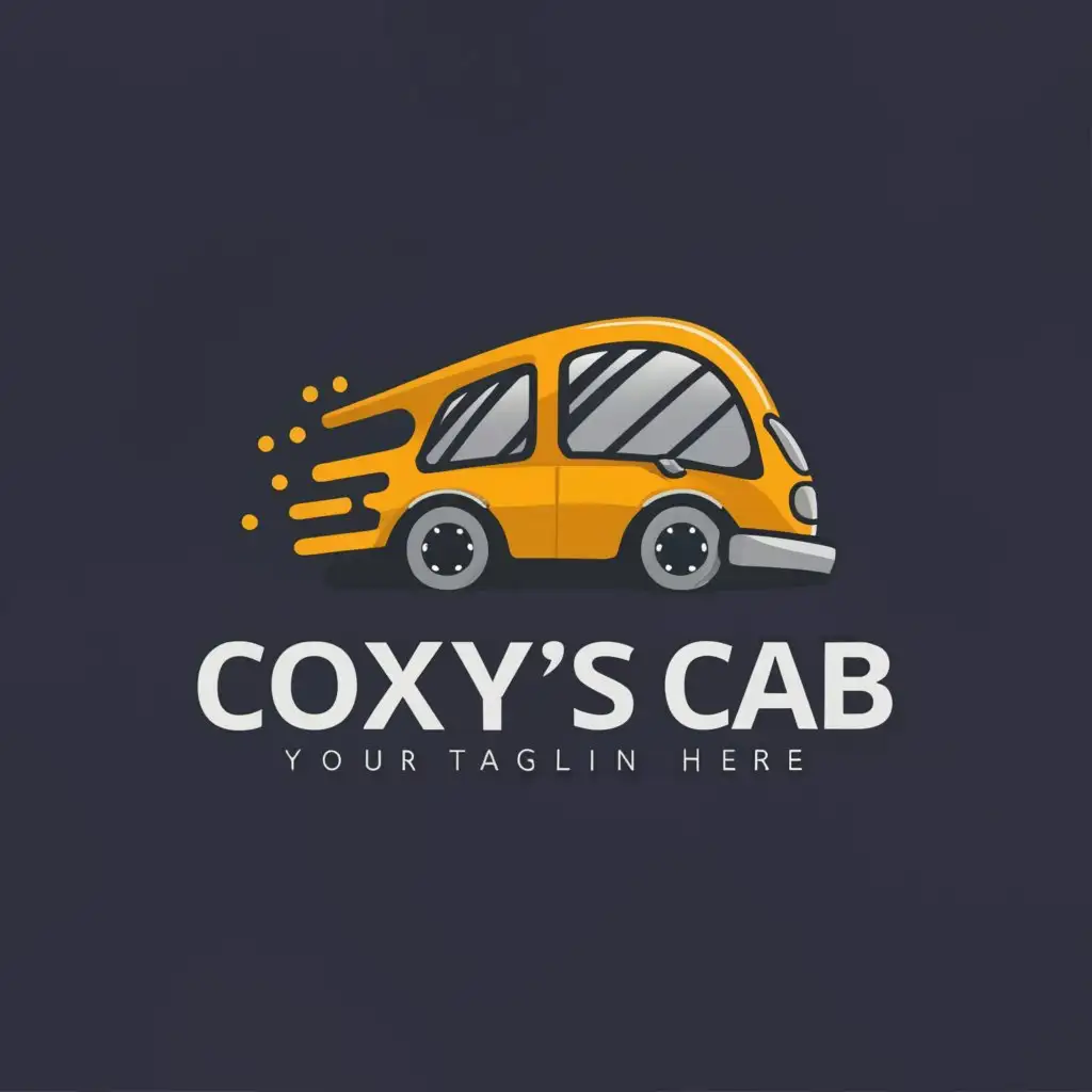 a logo design, with the text 'coxy's cab', main symbol: minibus, Moderate, be used in Travel industry, black background
