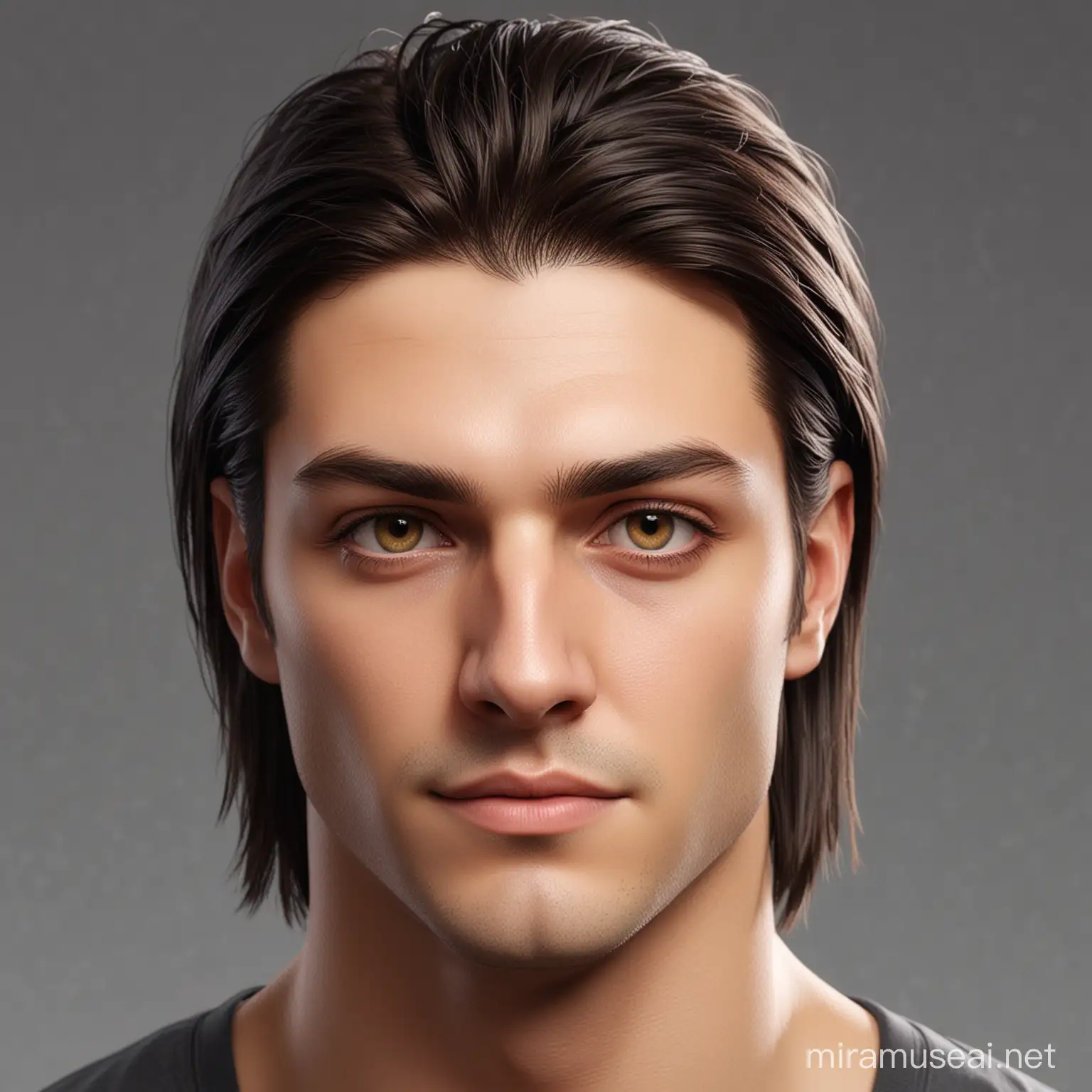 Ambereyed Male Character with Straight Hair and Cleanshaven Face