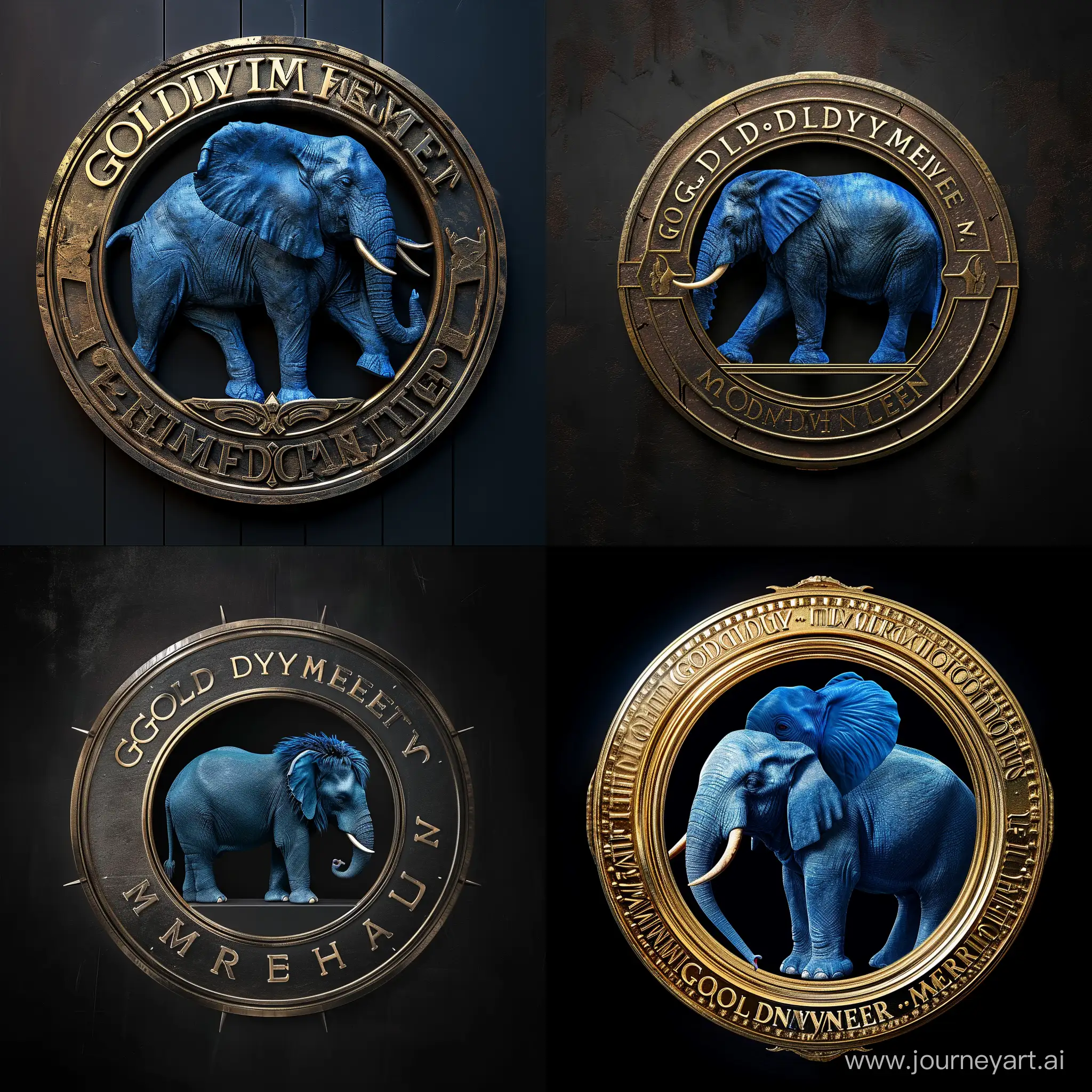 metro Goldwyn Meyer logo but inside it a blue elephant instead of the lion, ultra realistic details