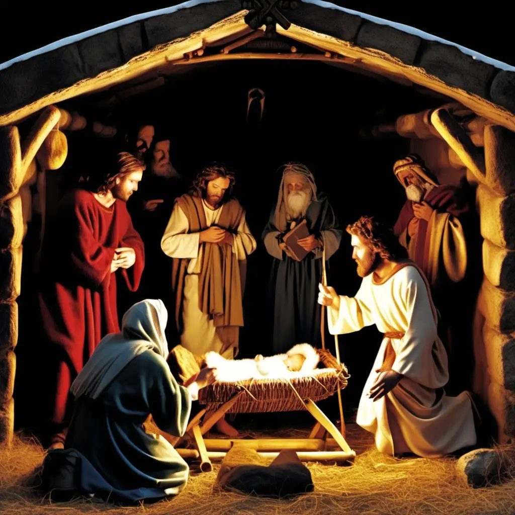Ancient Nativity Scene with Shepherds and Wise Men at Jesus Birth