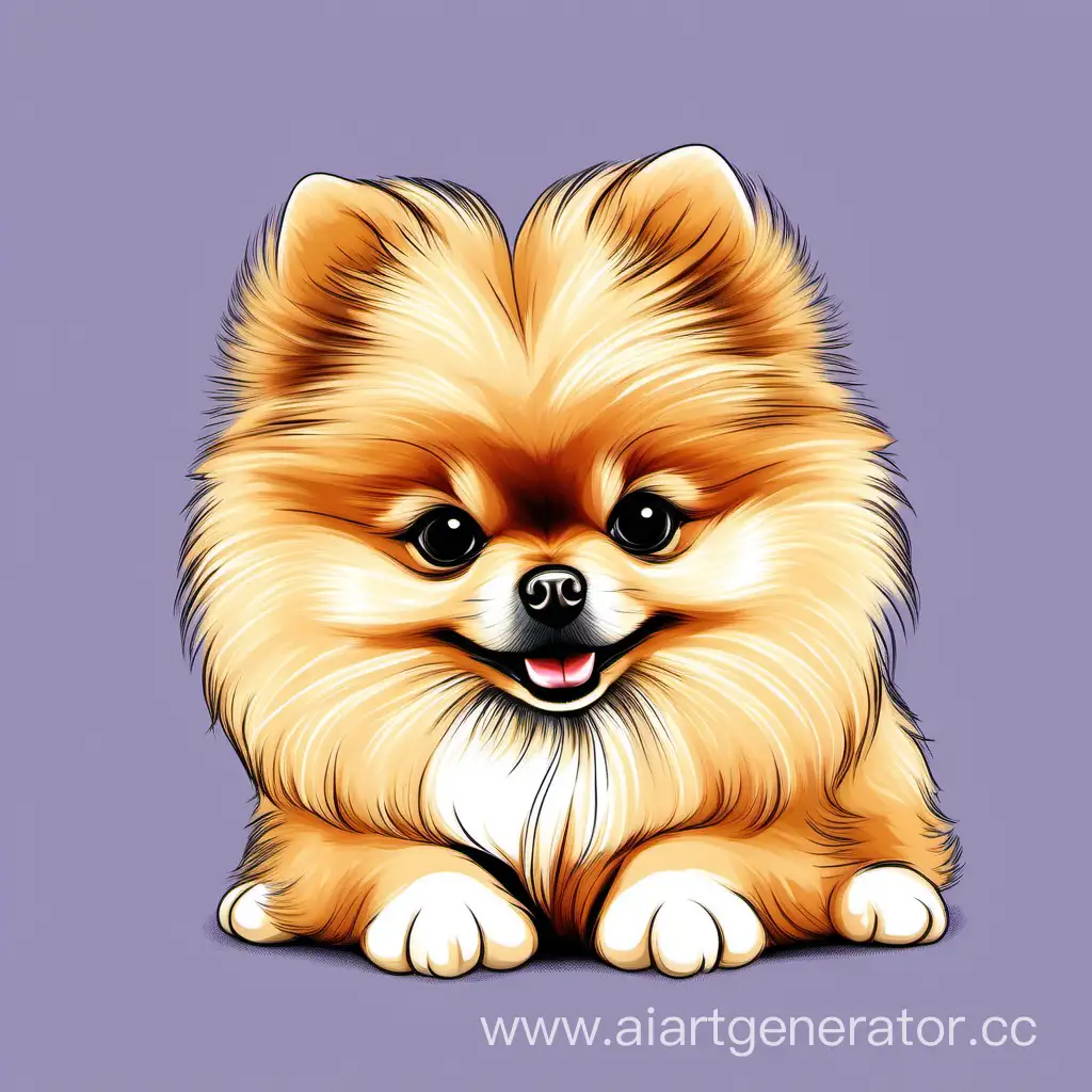 baby illustration of a Pomeranian pomeranian in profile with a hairstyle on his head