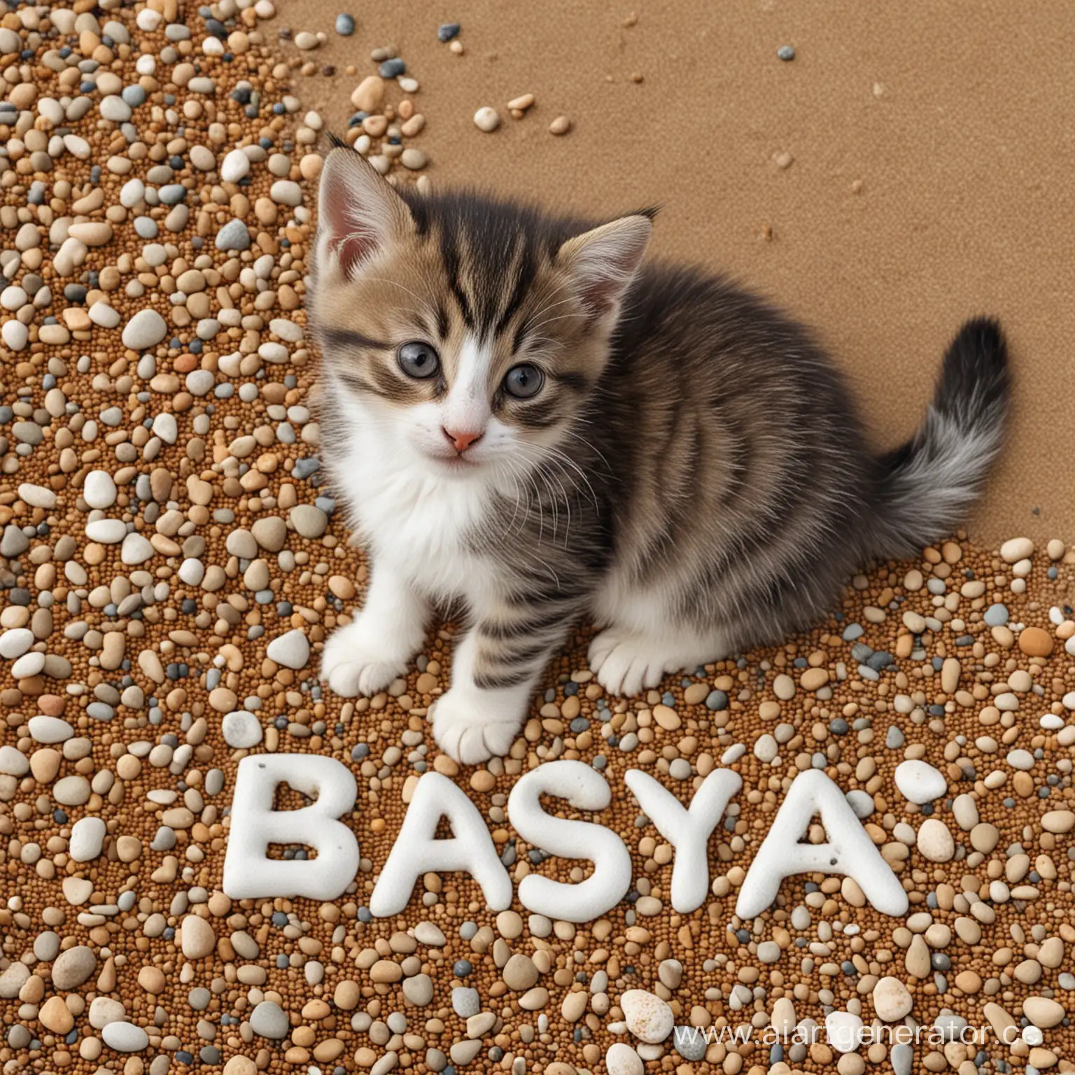 Kitten-Spelling-Basya-with-Pebbles-on-Beach