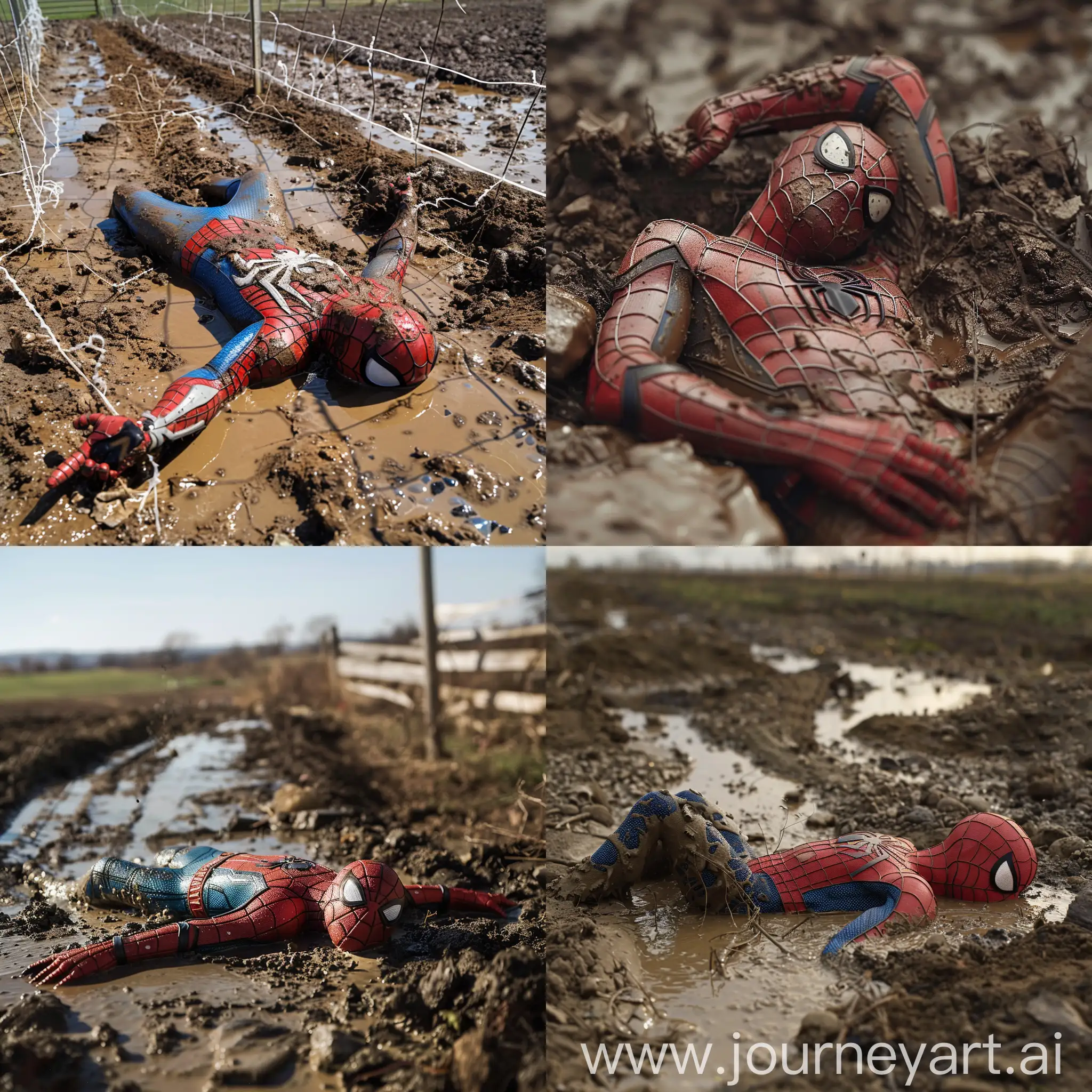 Spiderman-Passed-Out-in-Mud-on-Farm