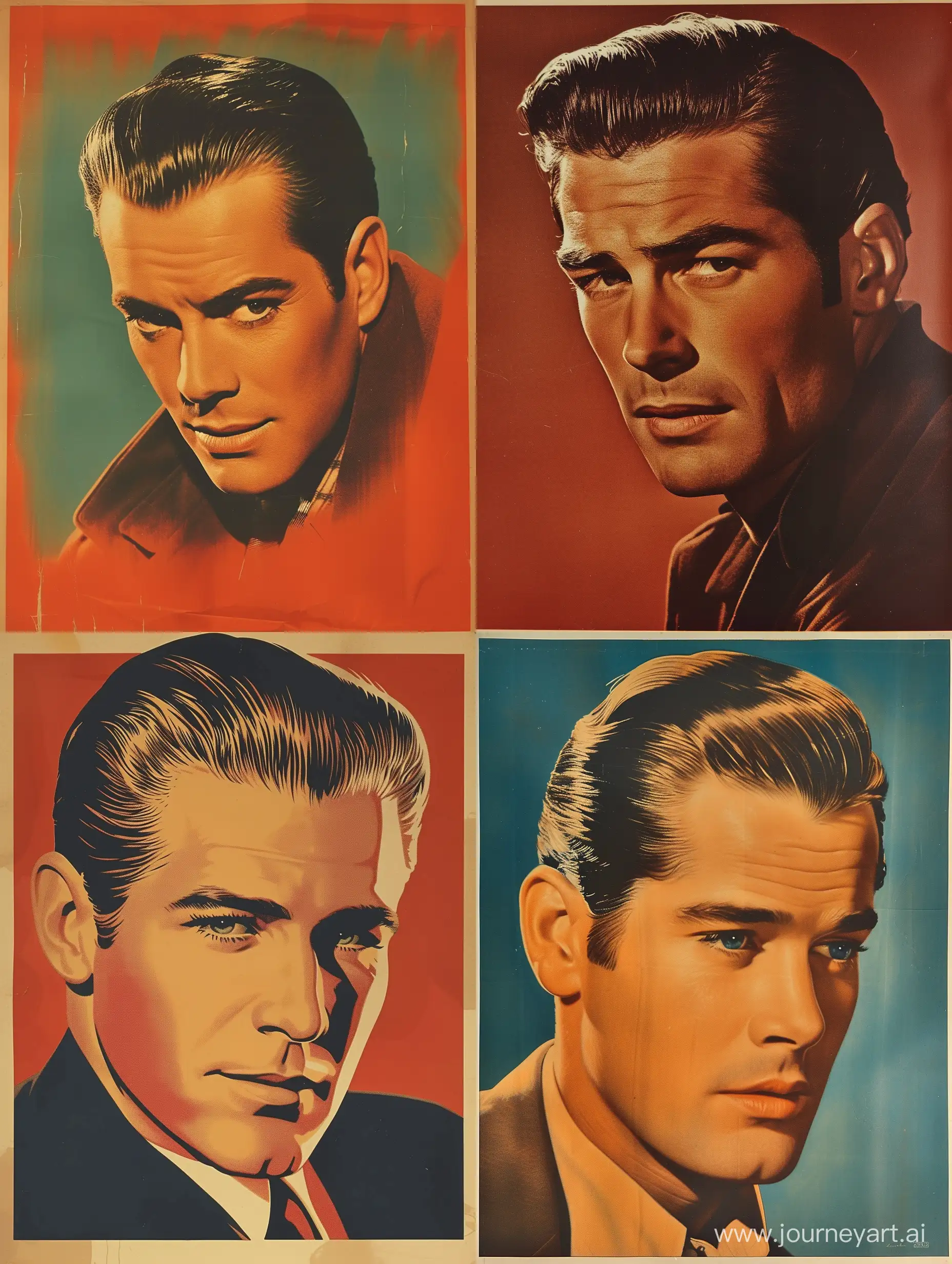 Vintage Pulp style poster of a handsome 1940s actor man with slicked-back hair