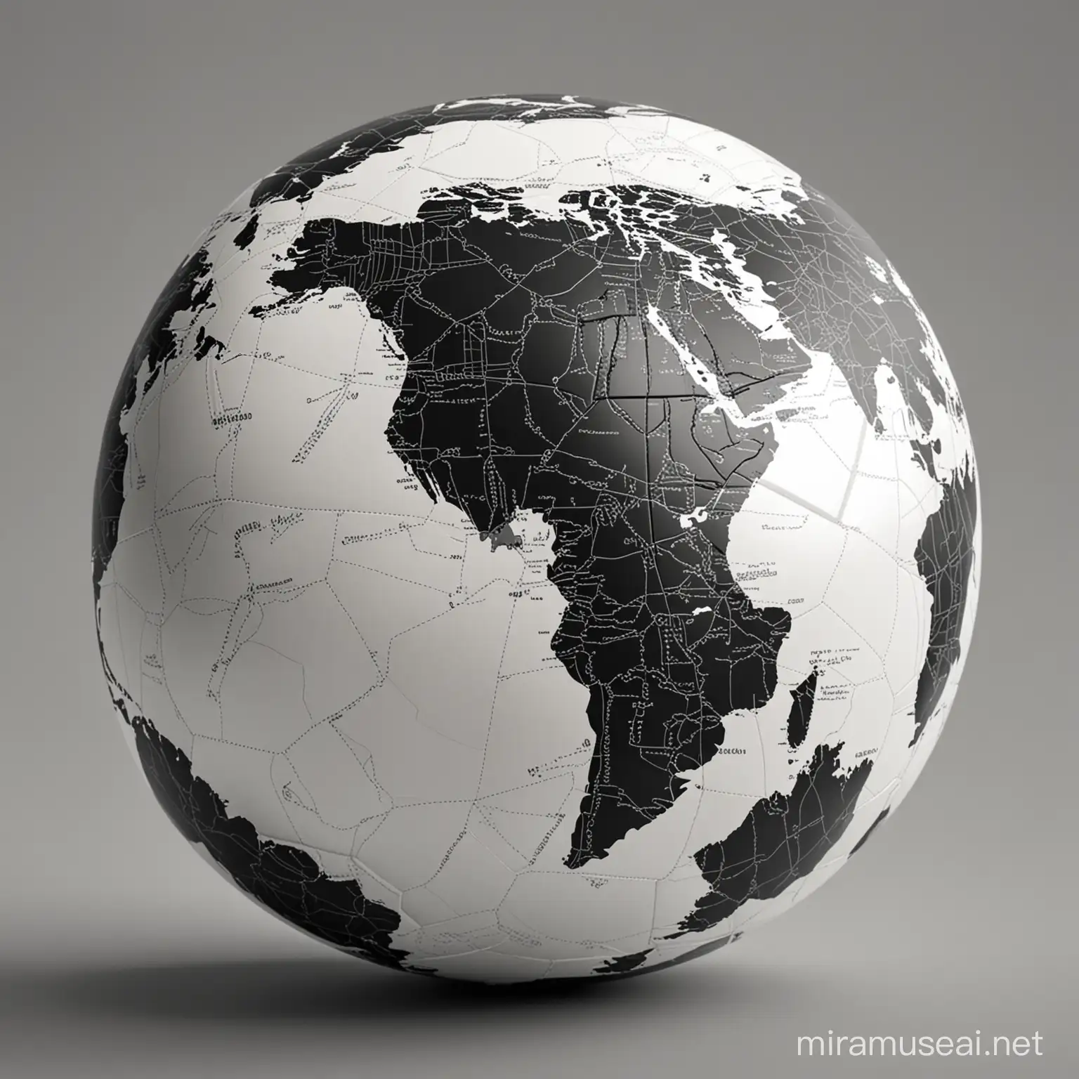 soccerball with black map of the world pattern on it