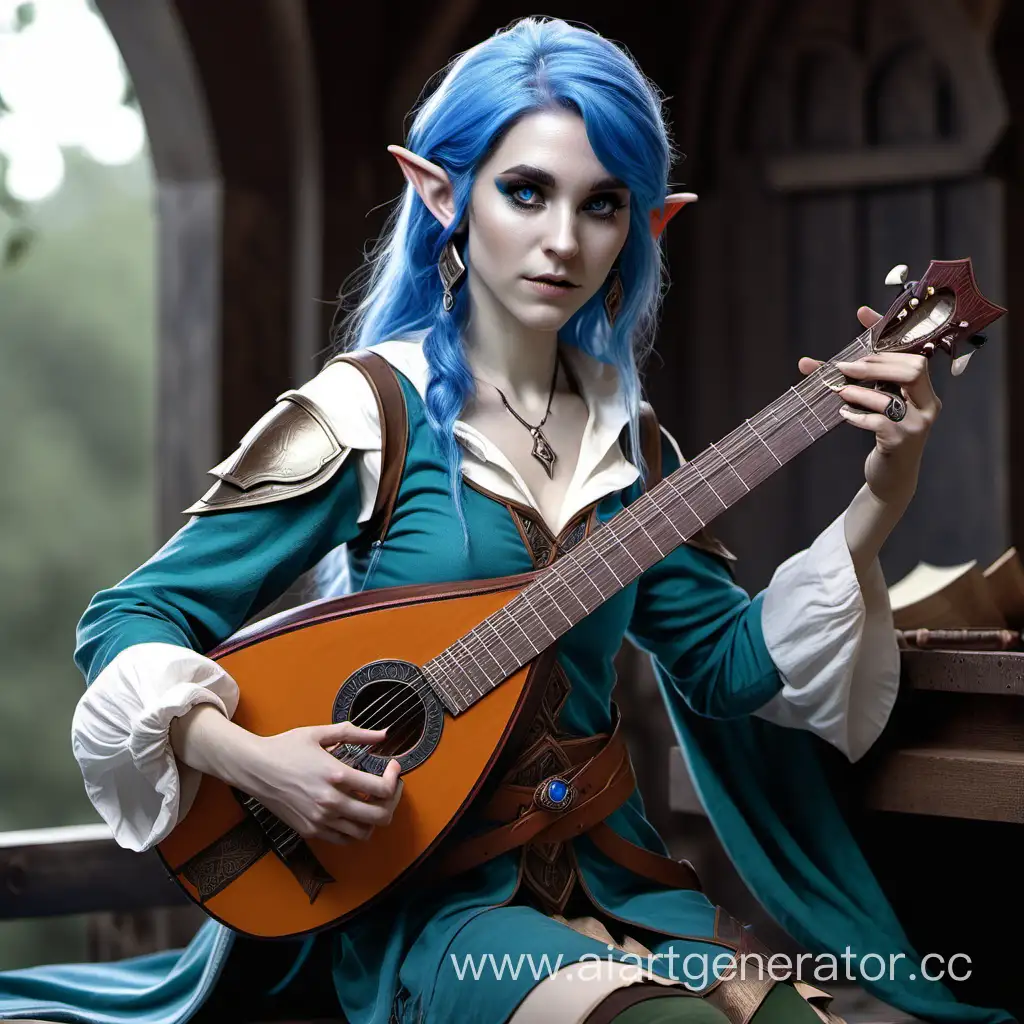 Enchanting-Elf-Bard-with-Blue-Hair-and-Silver-Eyes-Playing-Lute-in-Dungeons-Dragons-Scene