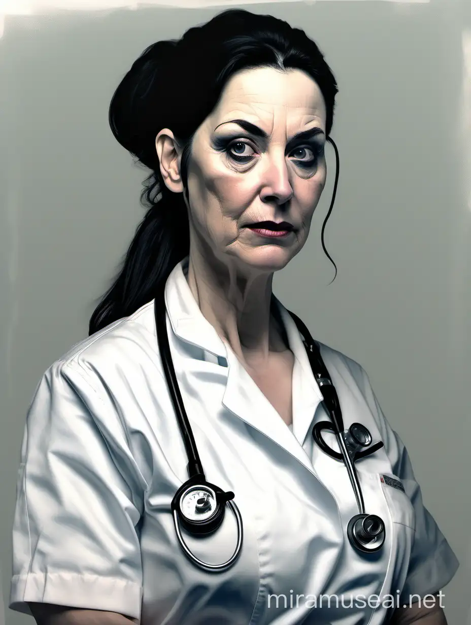 Portrait of a Mature American Nurse with Weariness and Determination