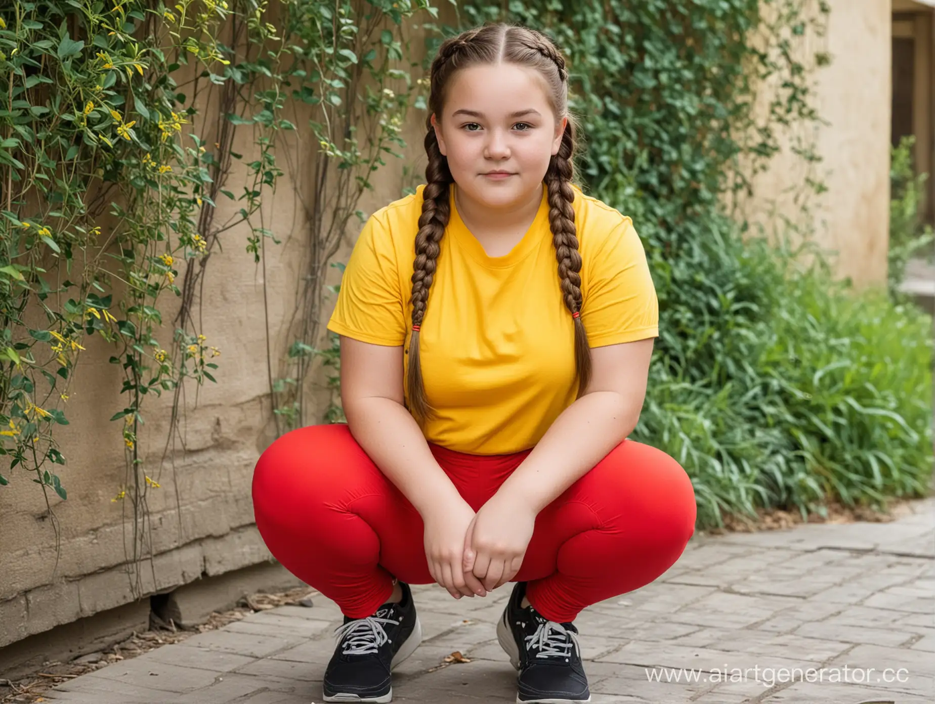 Adorable-12YearOld-Girl-with-Braids-Squatting-Outdoors