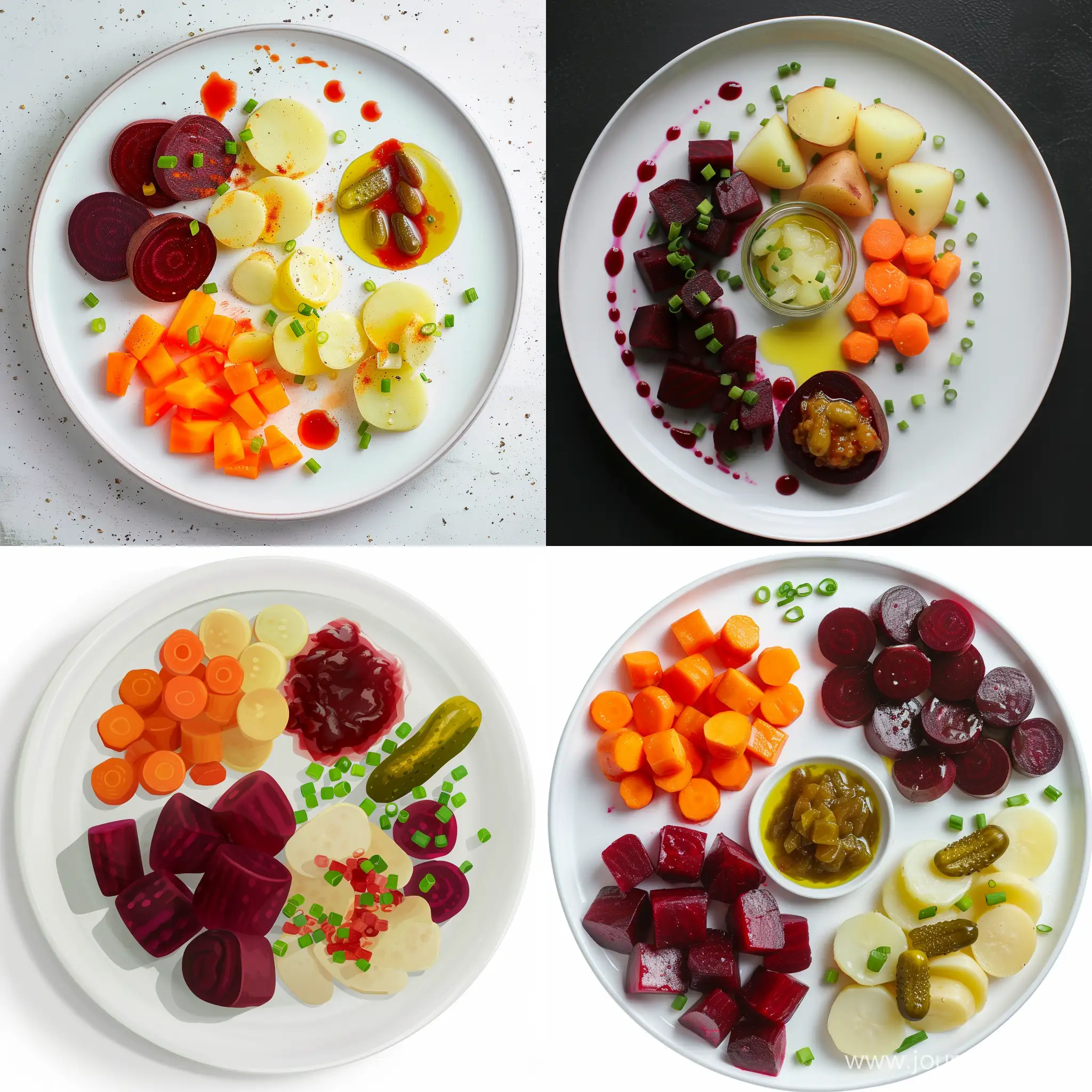 Vibrant-Vinaigrette-Salad-Presentation-on-Round-White-Plates