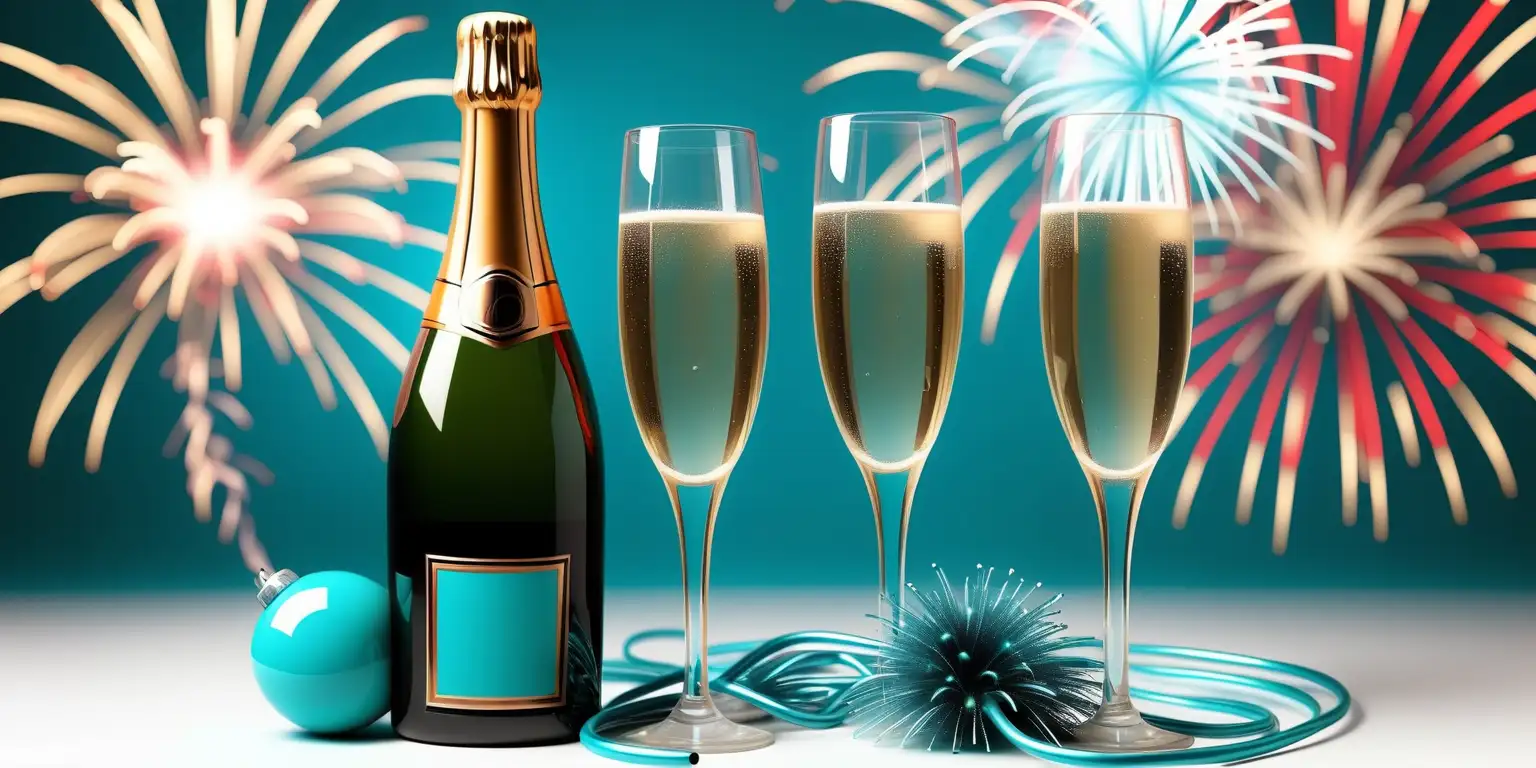 New Years Eve Cyber Security Celebration with Champagne and Fireworks