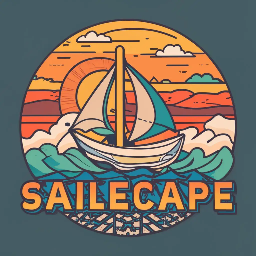 logo, Sailboat, sunset, ancient geometry, with the text "SailEscape", typography, be used in Travel industry