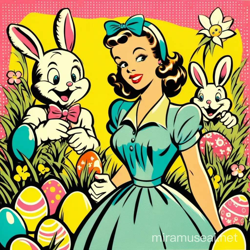 Vintage 1950s Easter Celebration with Pop Art Aesthetic