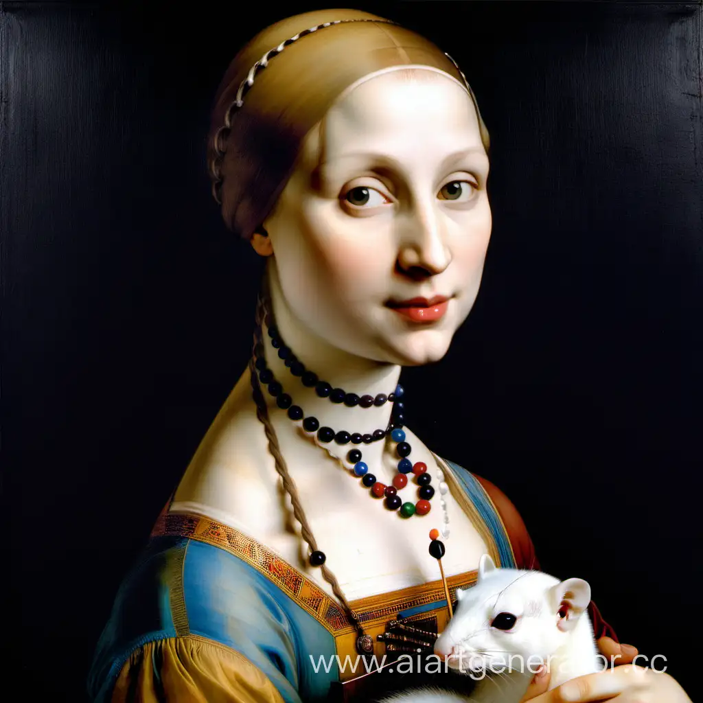 Картина Леонардо да Винчи «Дама с горностаем», но у нее во рту чупа-чупс, за щекой чупа-чупс