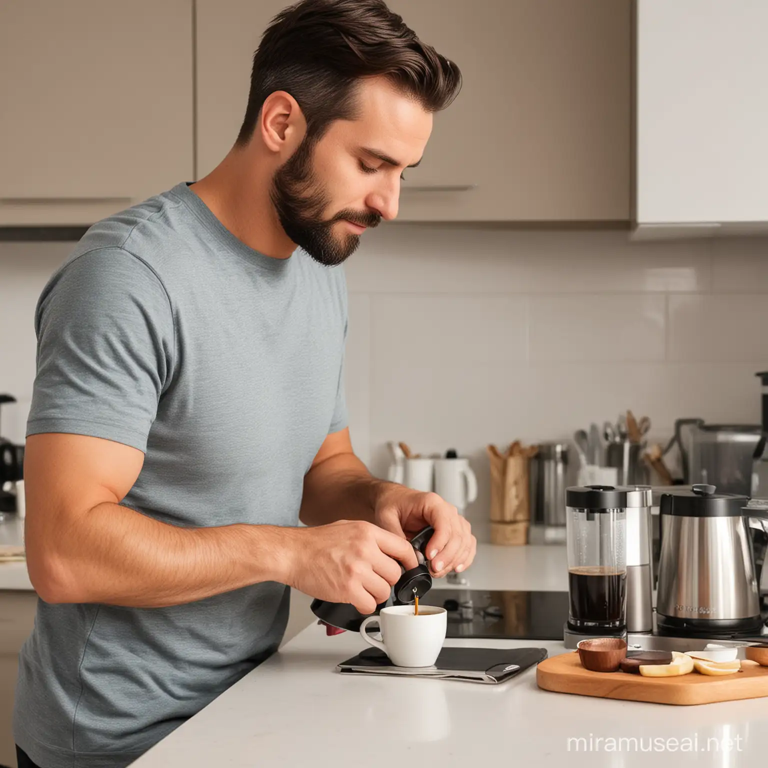 Man Brewing Fresh Morning Coffee in a Cozy Kitchen