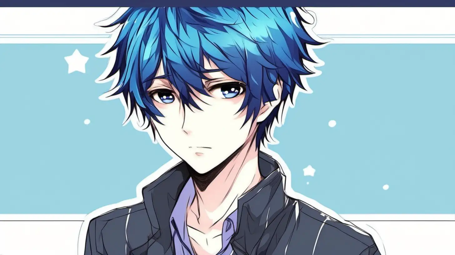 Cute Tsundere guy with blue streaks on his short hair 