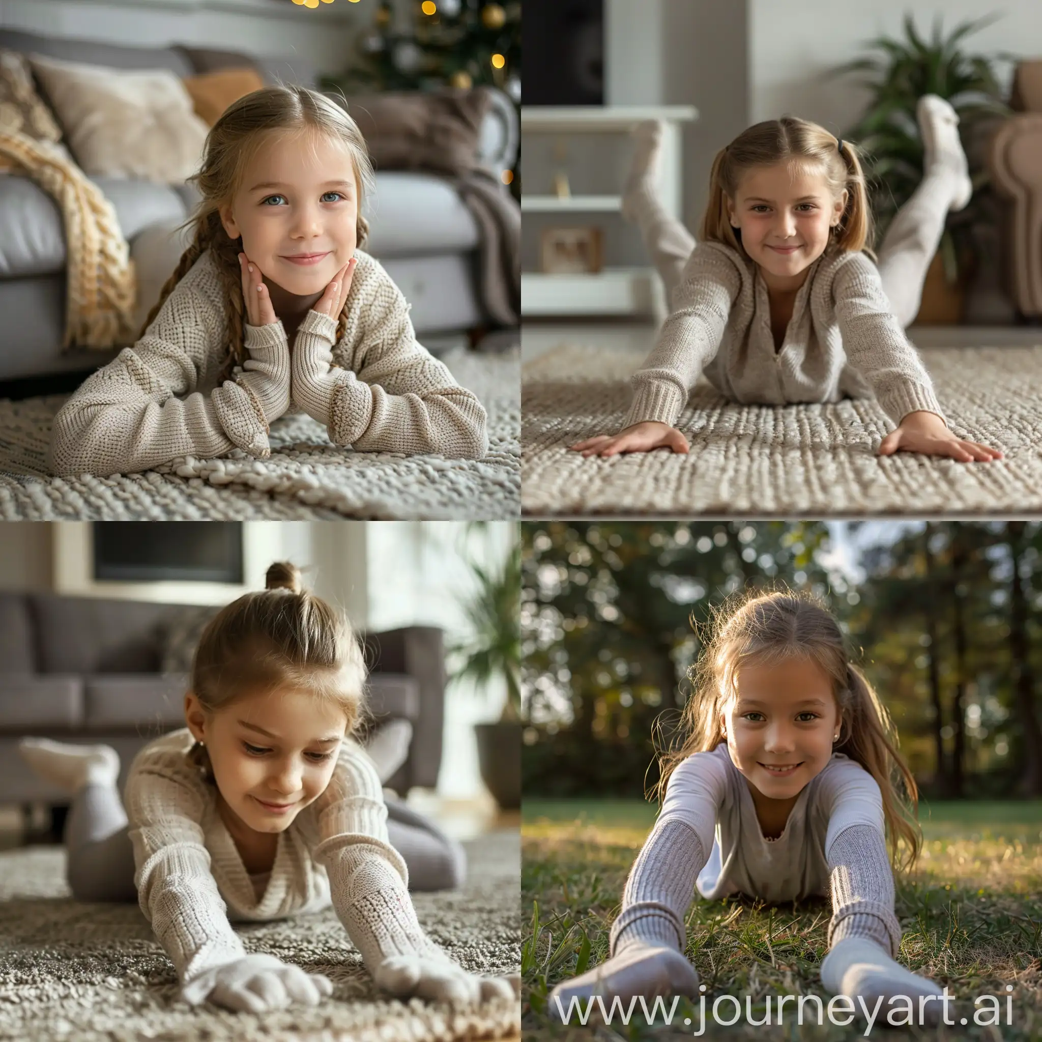 young girl stretching in socks