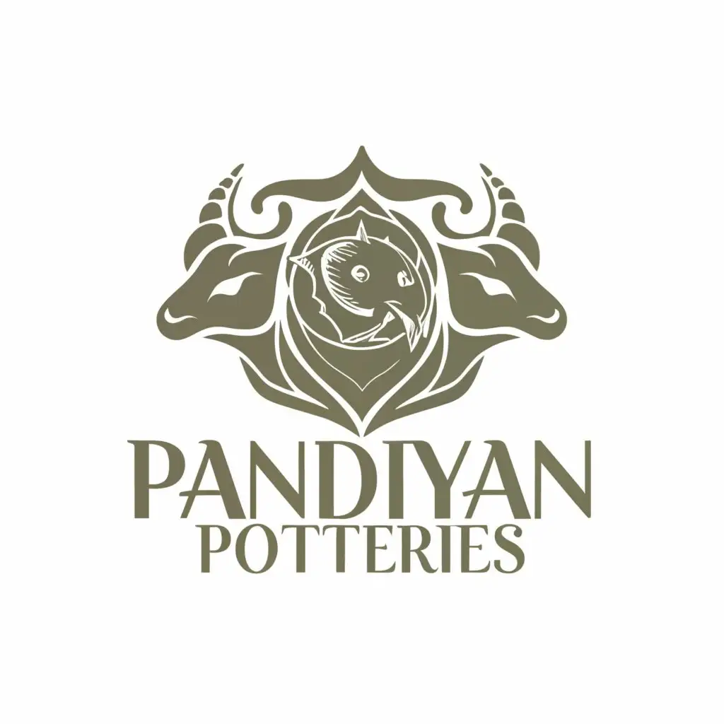 a logo design,with the text 'Pandiyan Potteries', main symbol:bulls and fighter fish,Moderate,clear background