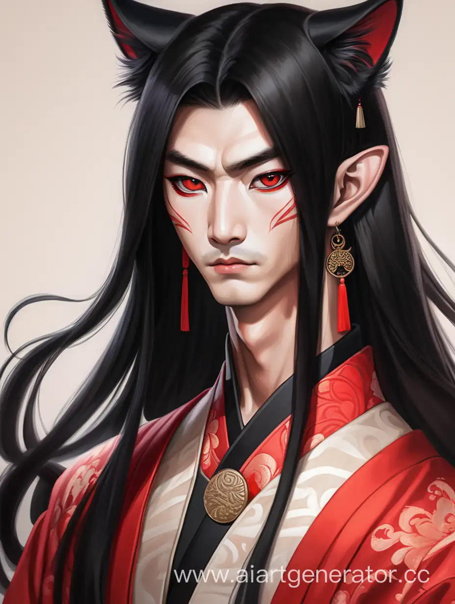 Asian-Man-with-Catlike-Features-and-Red-Eyeliner-Mysterious-and-Cunning