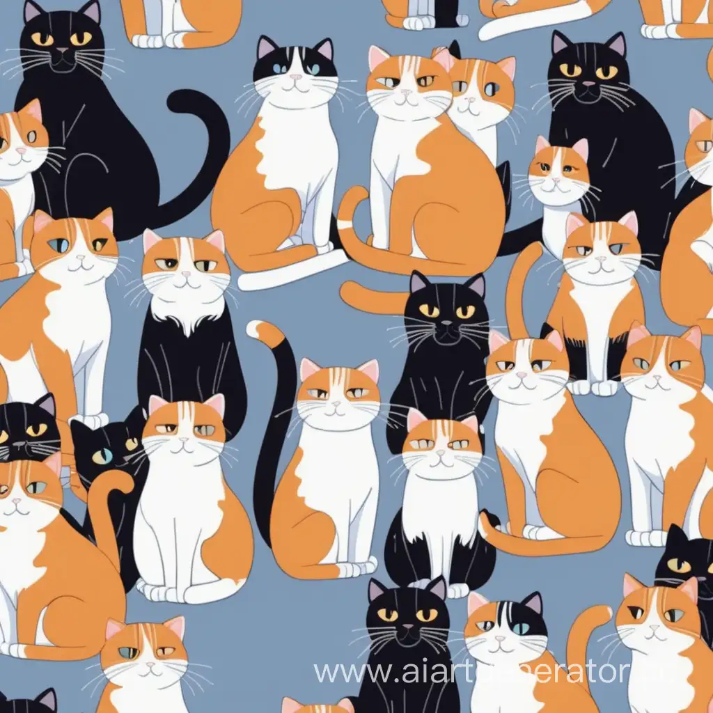Playful-Stack-of-Comical-Cats-in-Patterned-Harmony