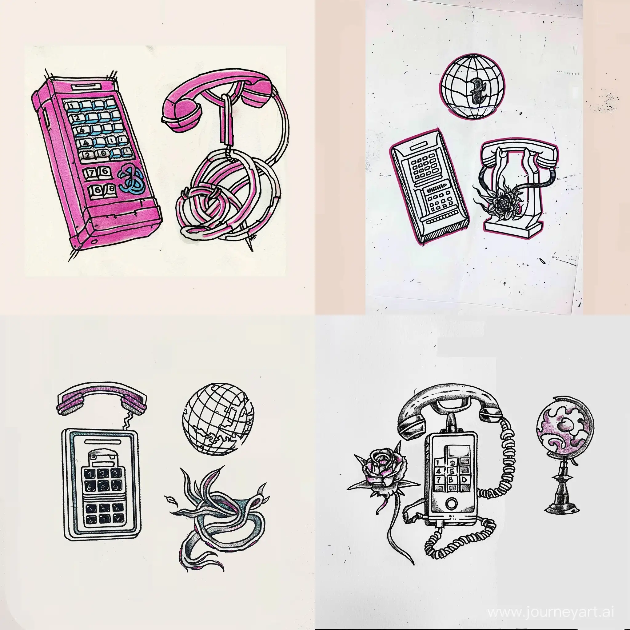 Retro-Cell-Phone-Tattoo-Sketch-with-Rap-Aesthetics