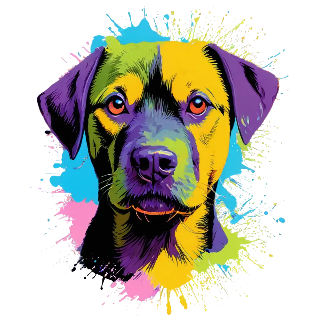 a dog  illustration with colorful splashes