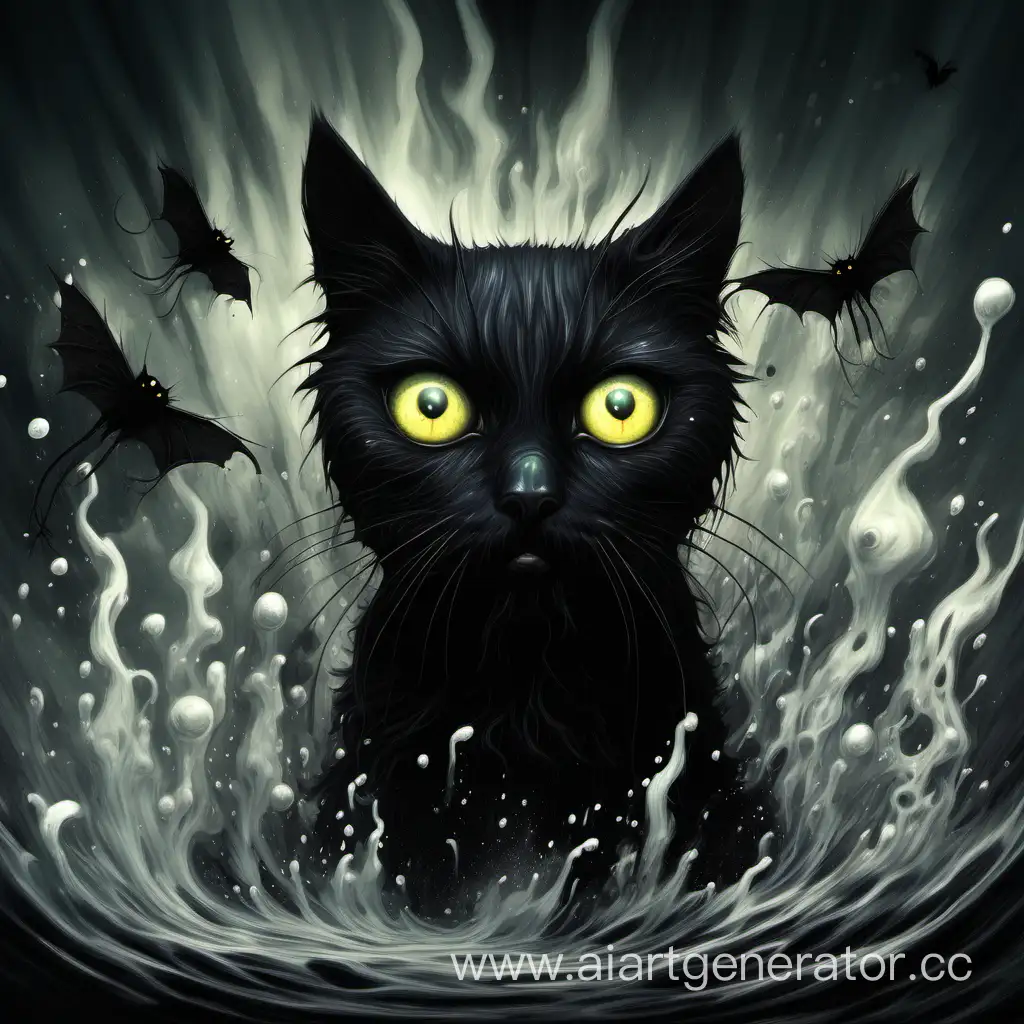растворение несчастного черного кота  в серной кислоте, огромные глаза, ужас, страдание