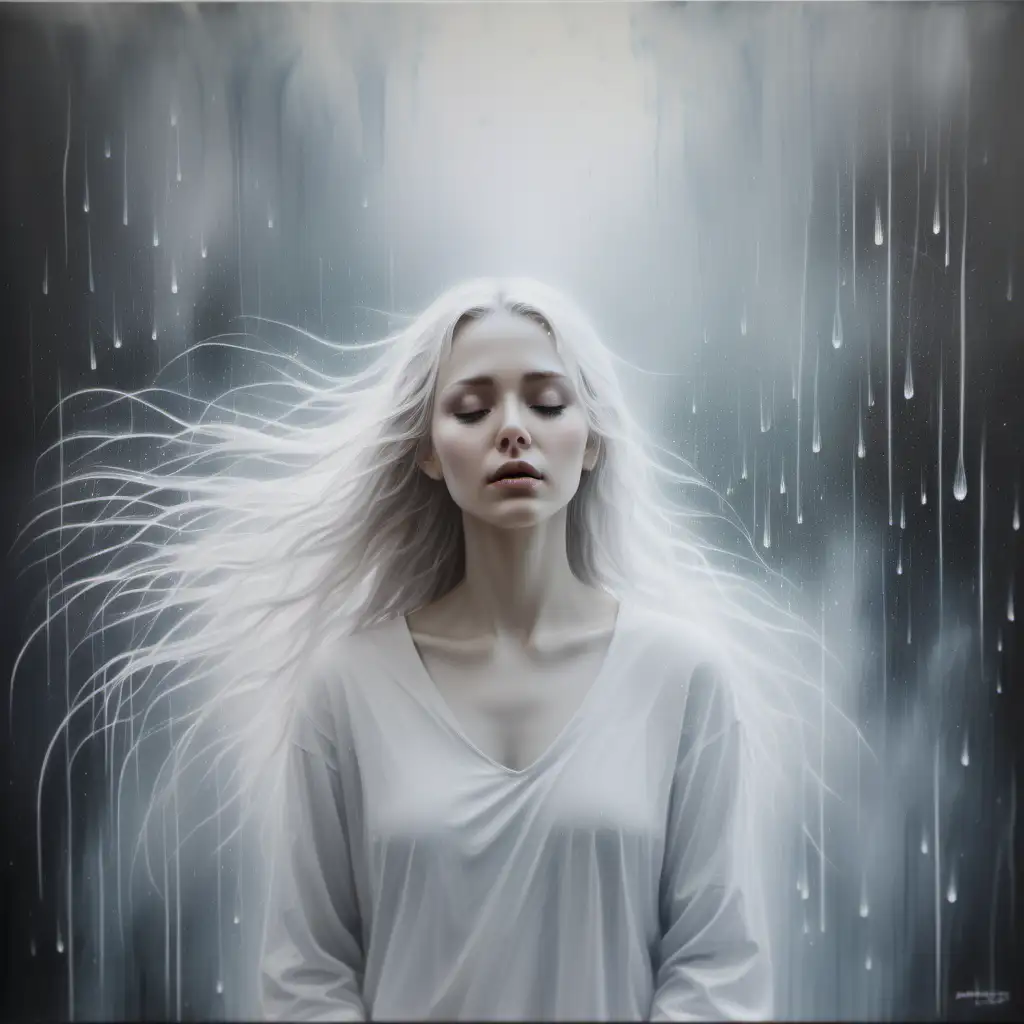 Arty painting ethereal spirit rain soft pastel and white colours 