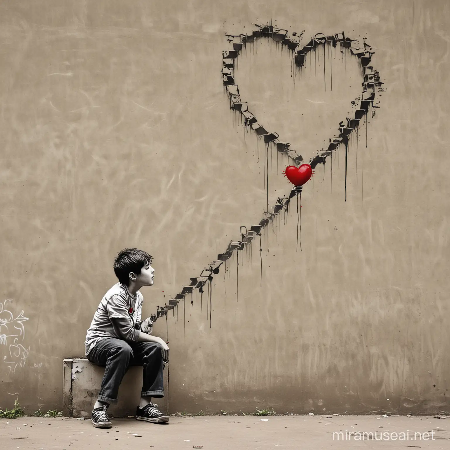 Boy dreaming about the heart, Banksy style