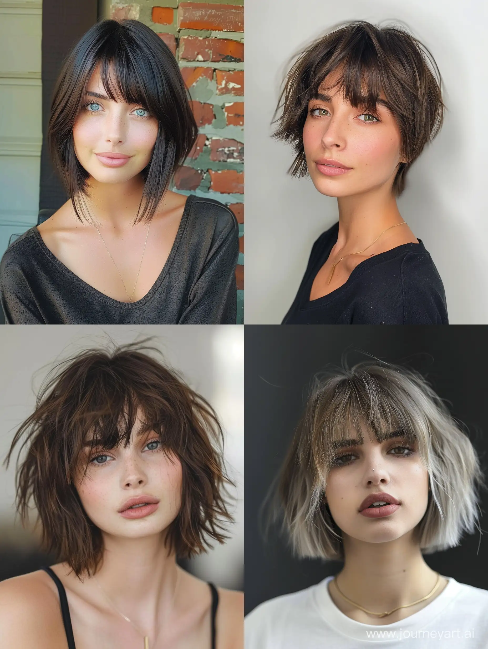 trendy short bob hairstyles with bangs layered for women 2024 --v 6 --ar 3:4 --no 95132