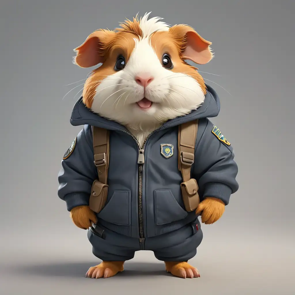 a cute Guinea pig in cartoon style in full body with pilot clothes with clear background