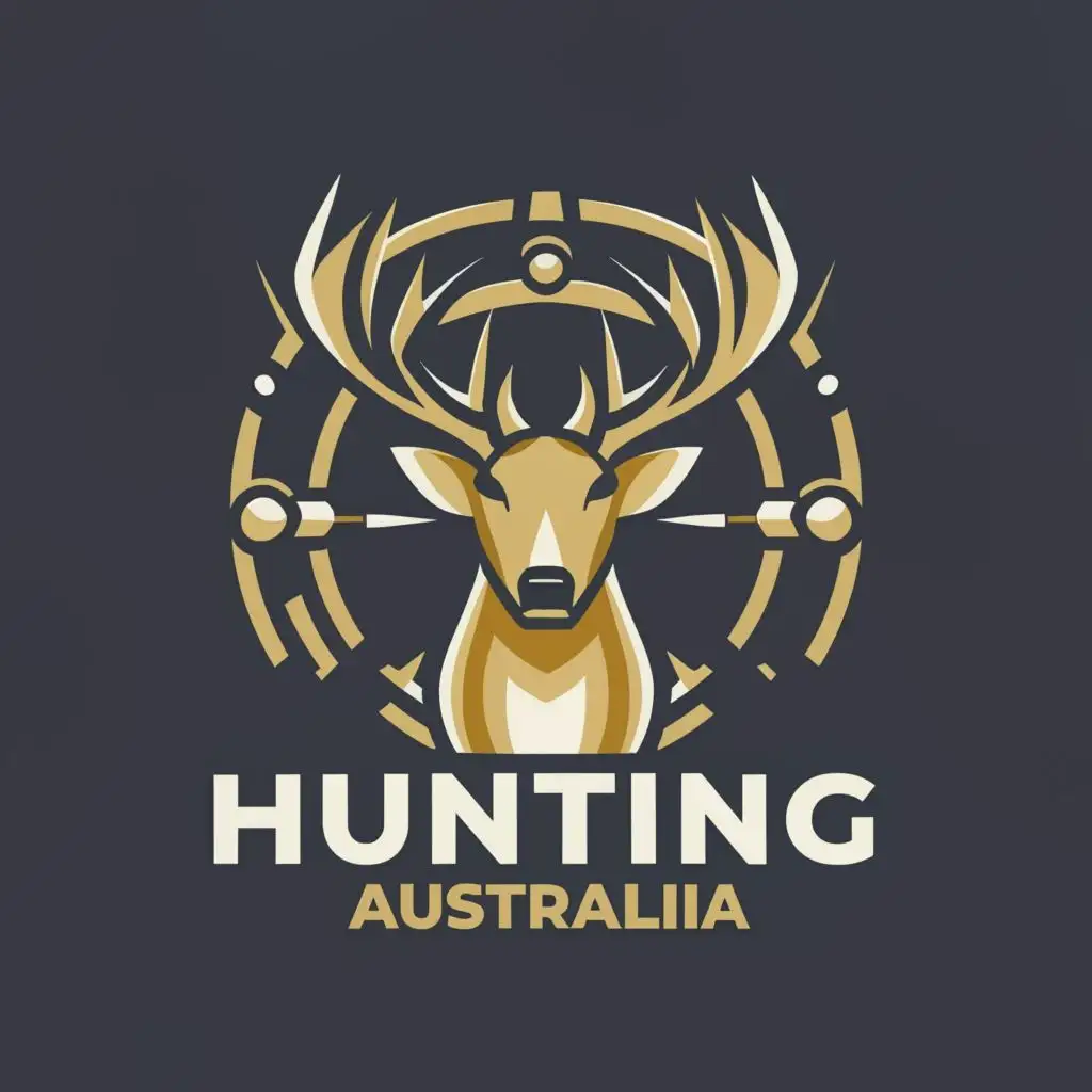 a logo design,with the text "Hunting Australia", main symbol:deer in scope,Moderate,transparent background
