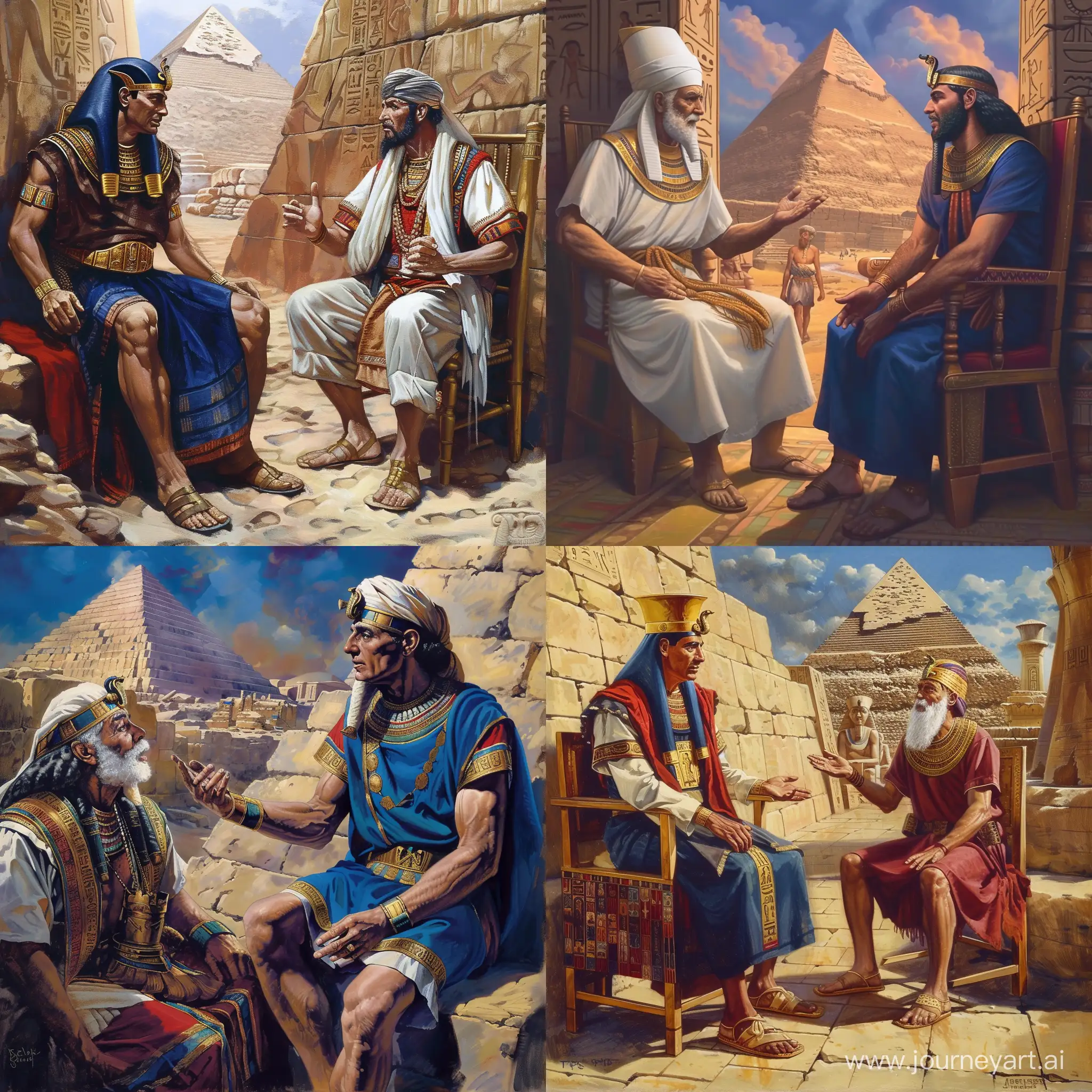 Ancient-Egyptian-Pharaoh-Discussing-with-Moses-in-Pyramid-Castle