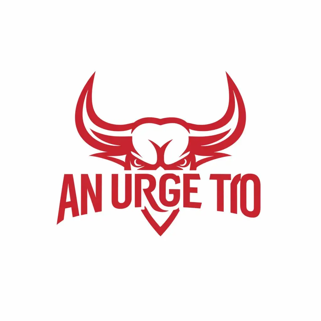 a logo design,with the text "an urge to", main symbol:angry bull outline in red colour,complex,clear background