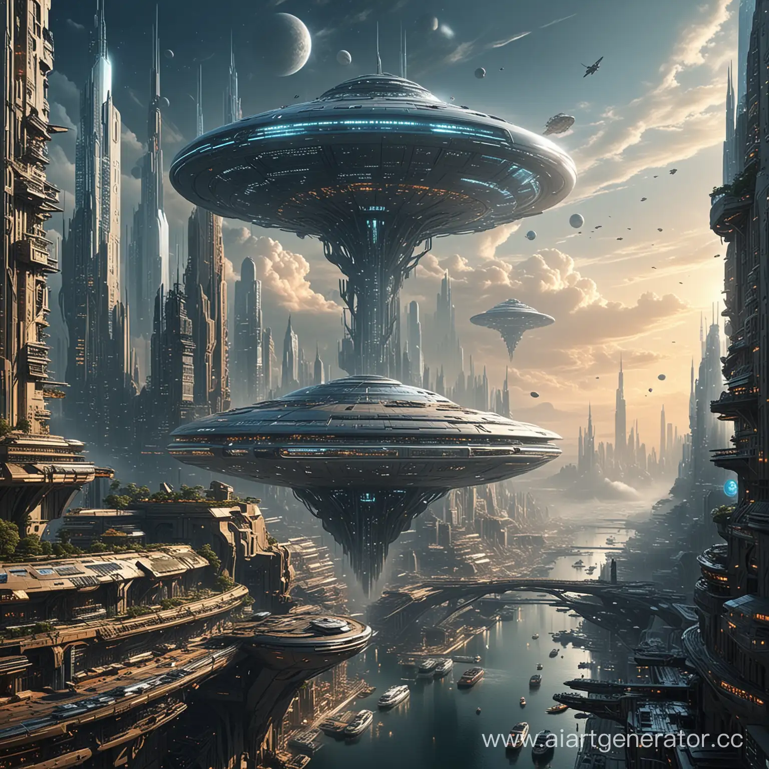 Futuristic-Cityscape-with-Interstellar-Travelers-and-Advanced-Medical-Facilities