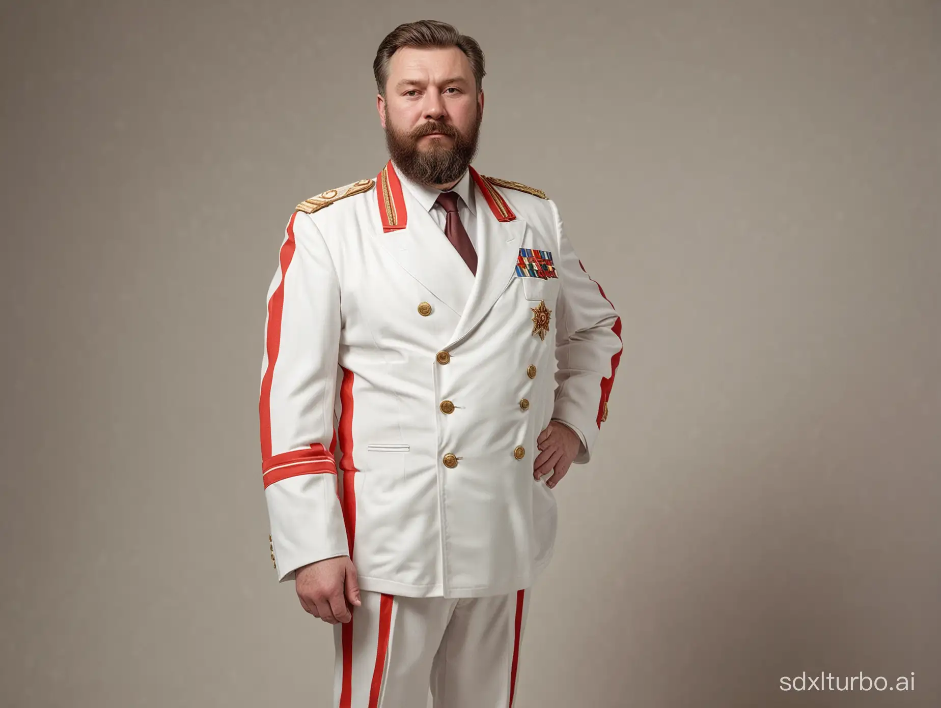 Soviet-Leader-in-White-Suit-with-Red-Stripes-Portrait-of-a-Chubby-Caucasian-Leader