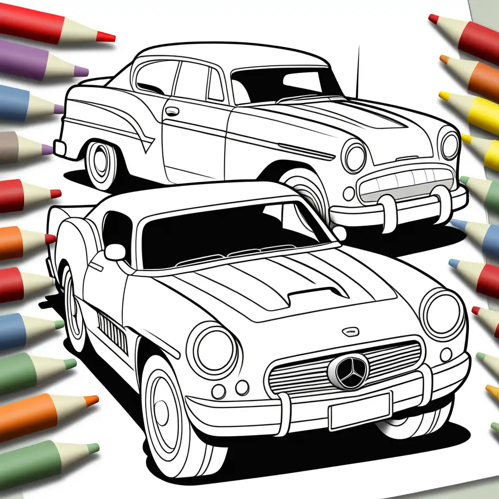coloring page for kids cars,thick lines,low detail no shading

